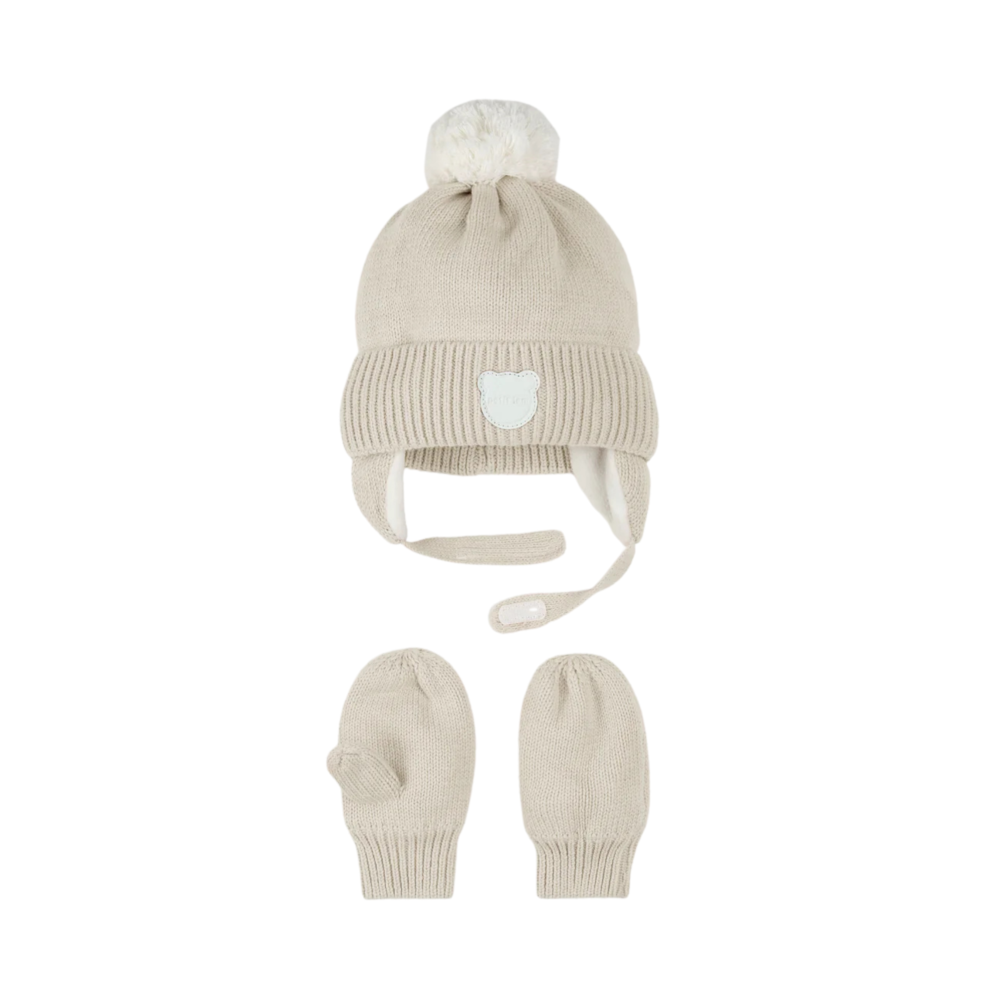 PETIT LEM Light Taupe Winter Hat and Mitts