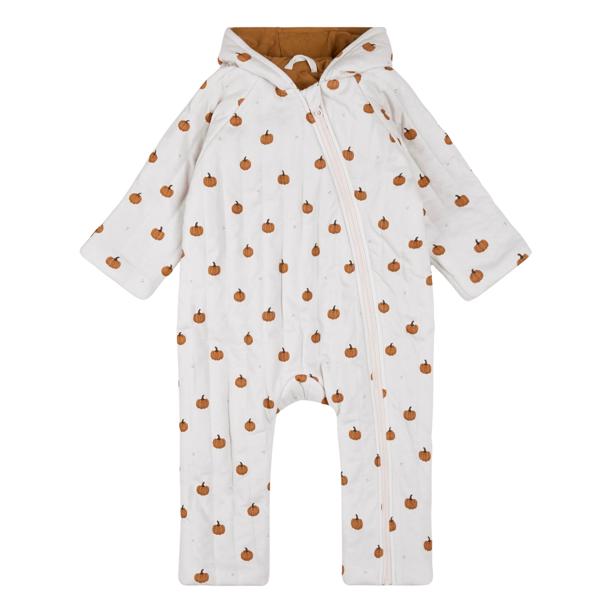 PETIT LEM Little Pumpkin Print Quilted Hooded Bunting Playsuit