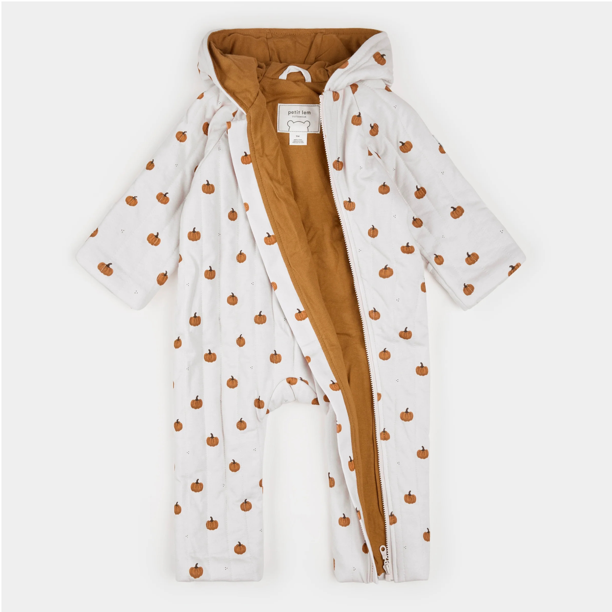 PETIT LEM Little Pumpkin Print Quilted Hooded Bunting Playsuit