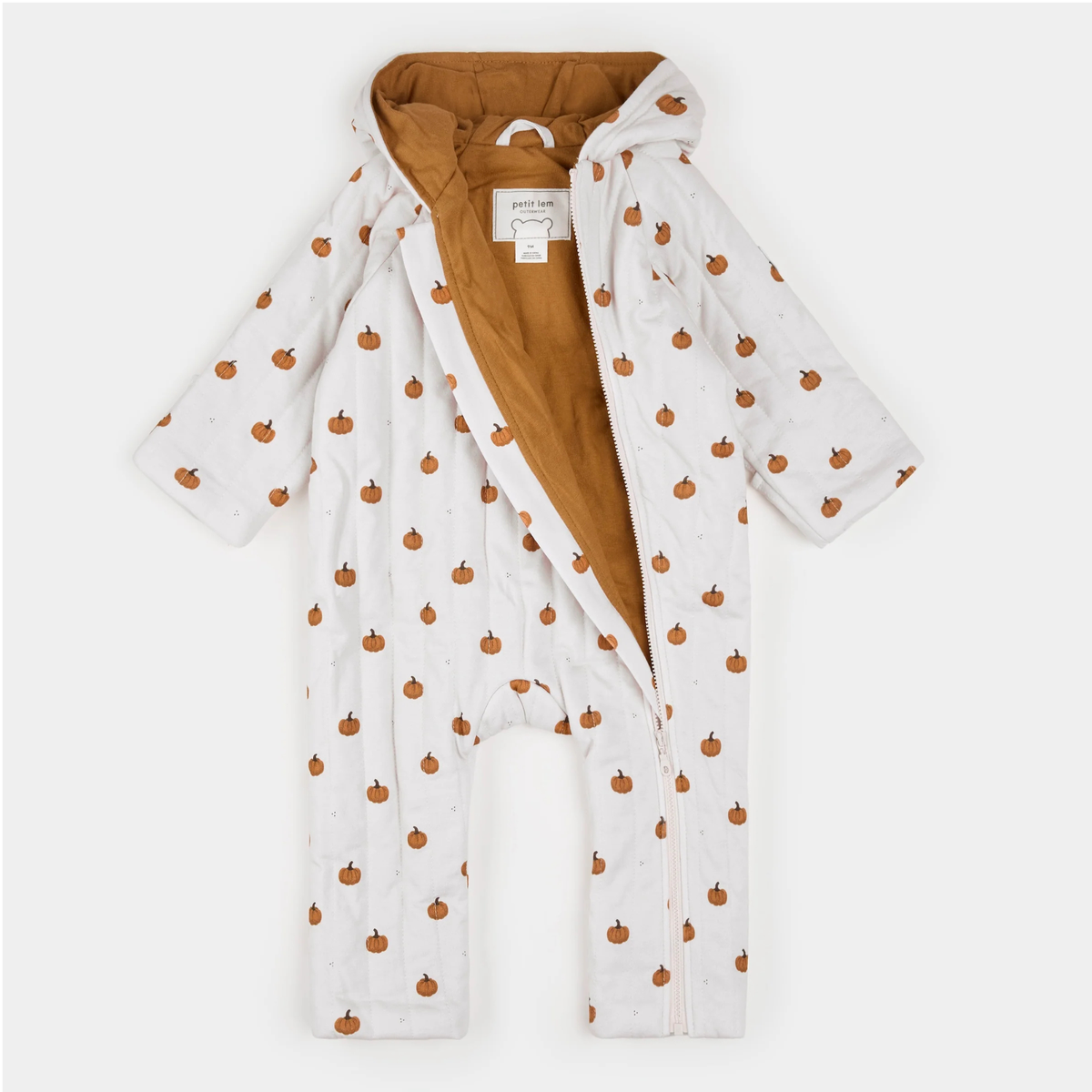 PETIT LEM Little Pumpkin Print Quilted Hooded Bunting Playsuit