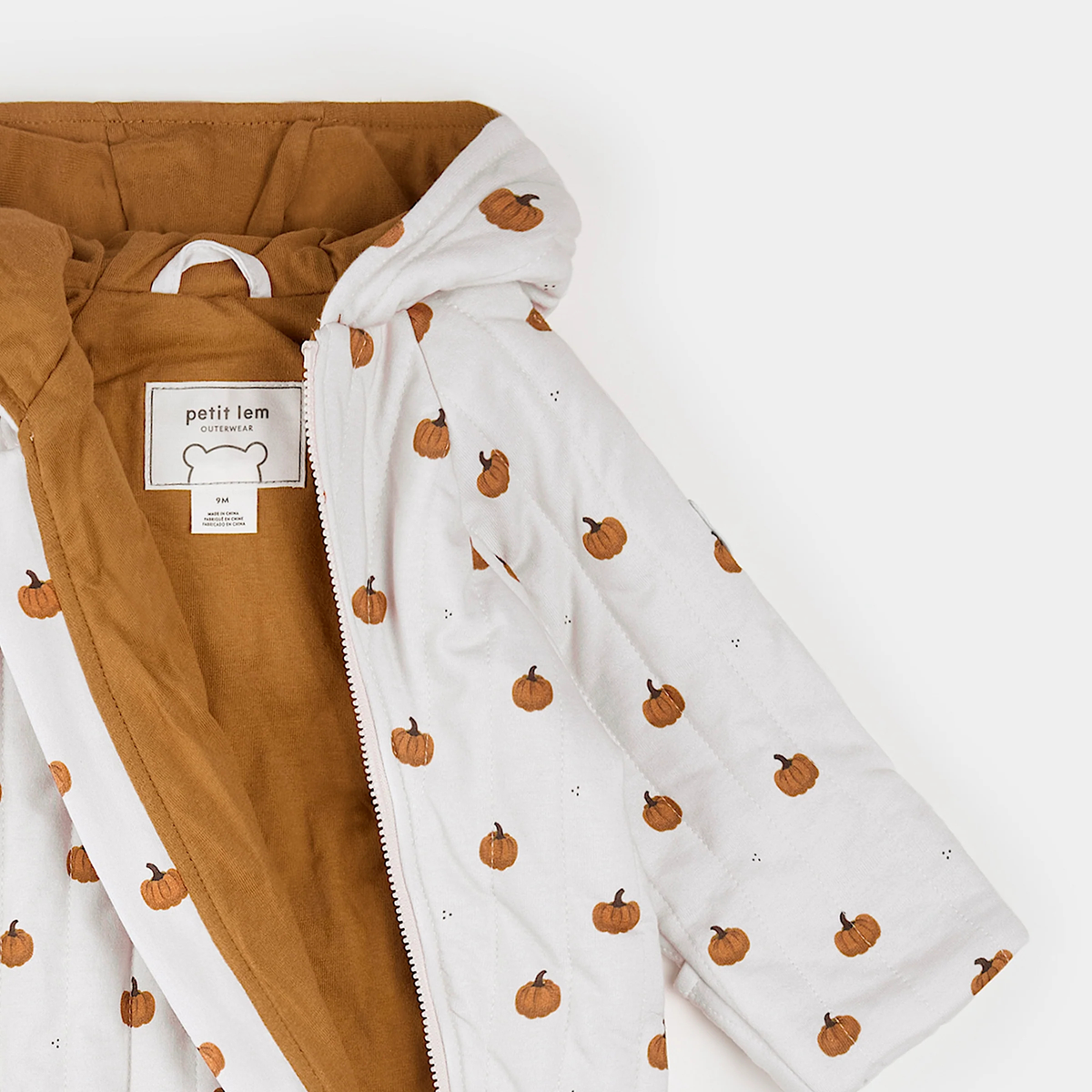PETIT LEM Little Pumpkin Print Quilted Hooded Bunting Playsuit