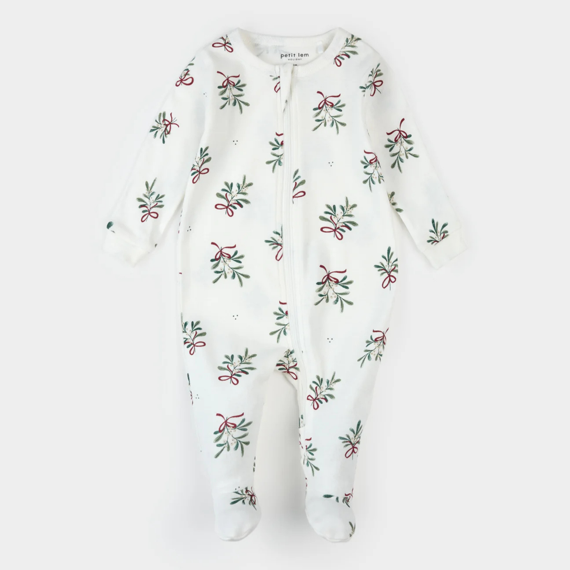 PETIT LEM Mistletoe Print on Off-White Sleeper
