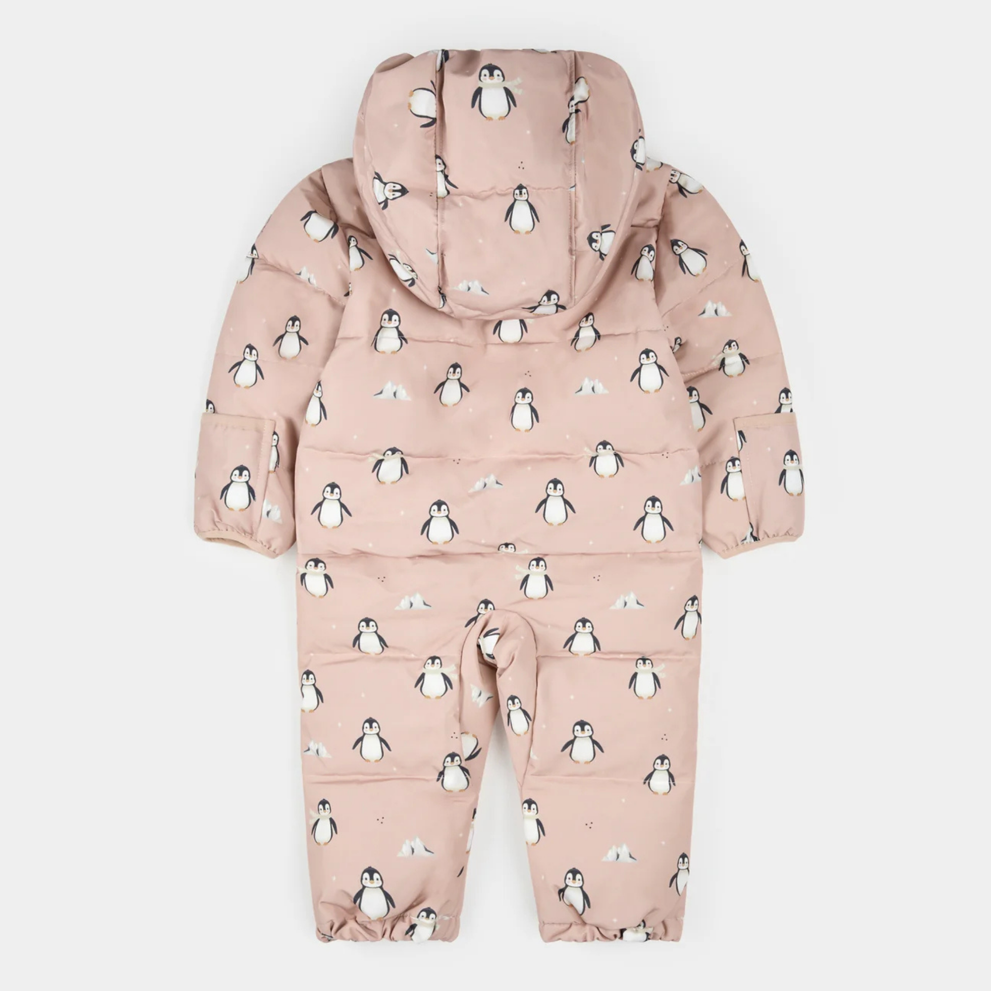 PETIT LEM Penguins on Dusty Pink One-Piece Snowsuit