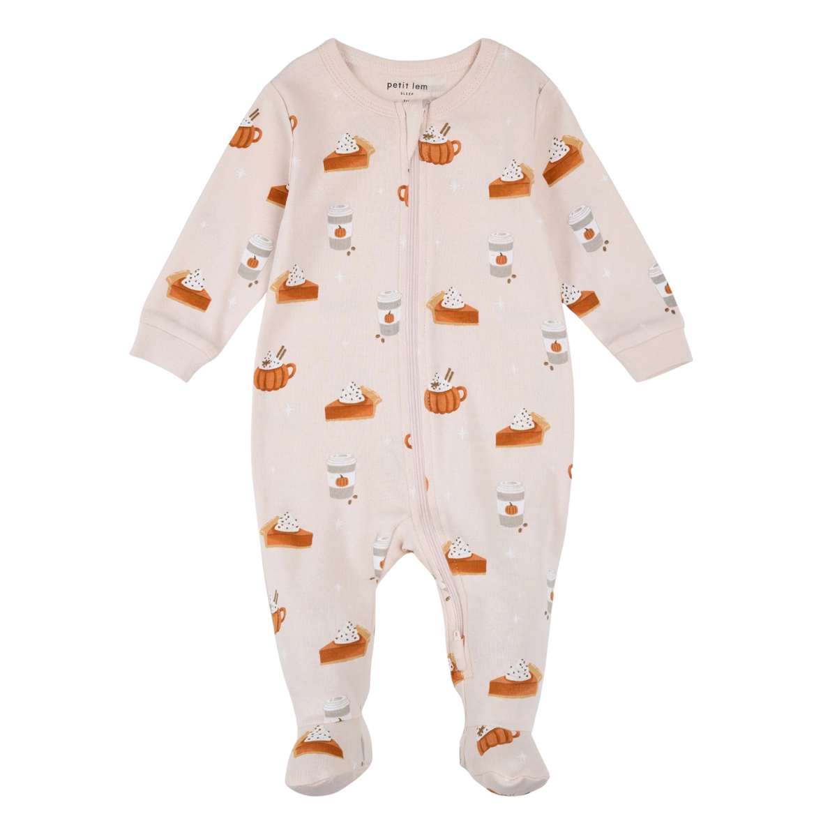 PETIT LEM Pumpkin Spice Print on Light Pink Footed Sleeper