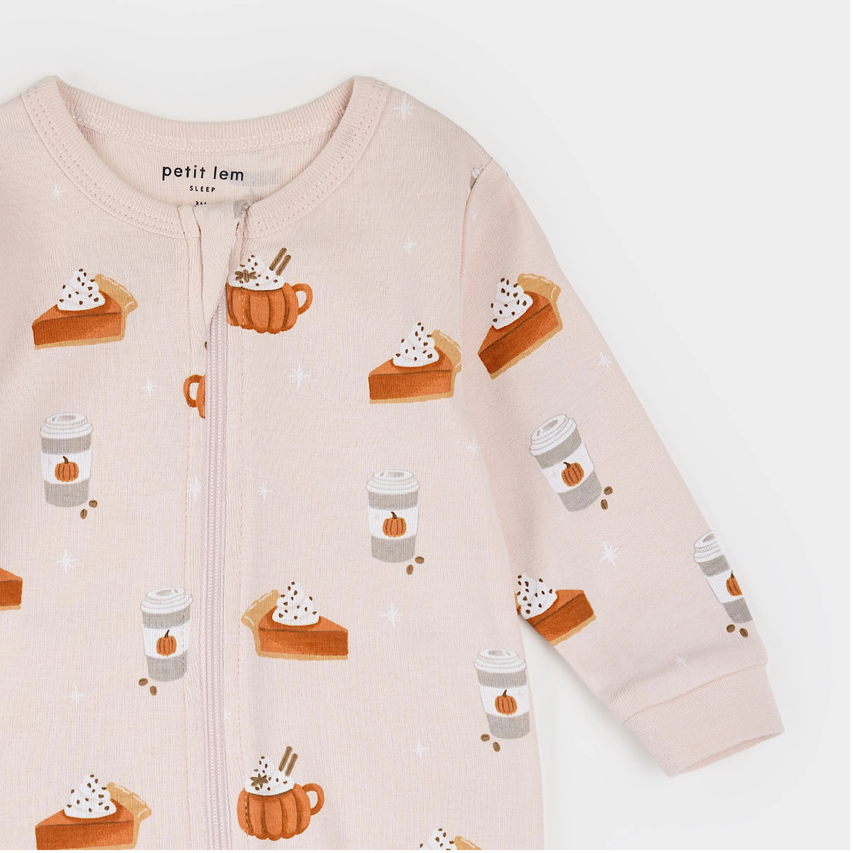 PETIT LEM Pumpkin Spice Print on Light Pink Footed Sleeper