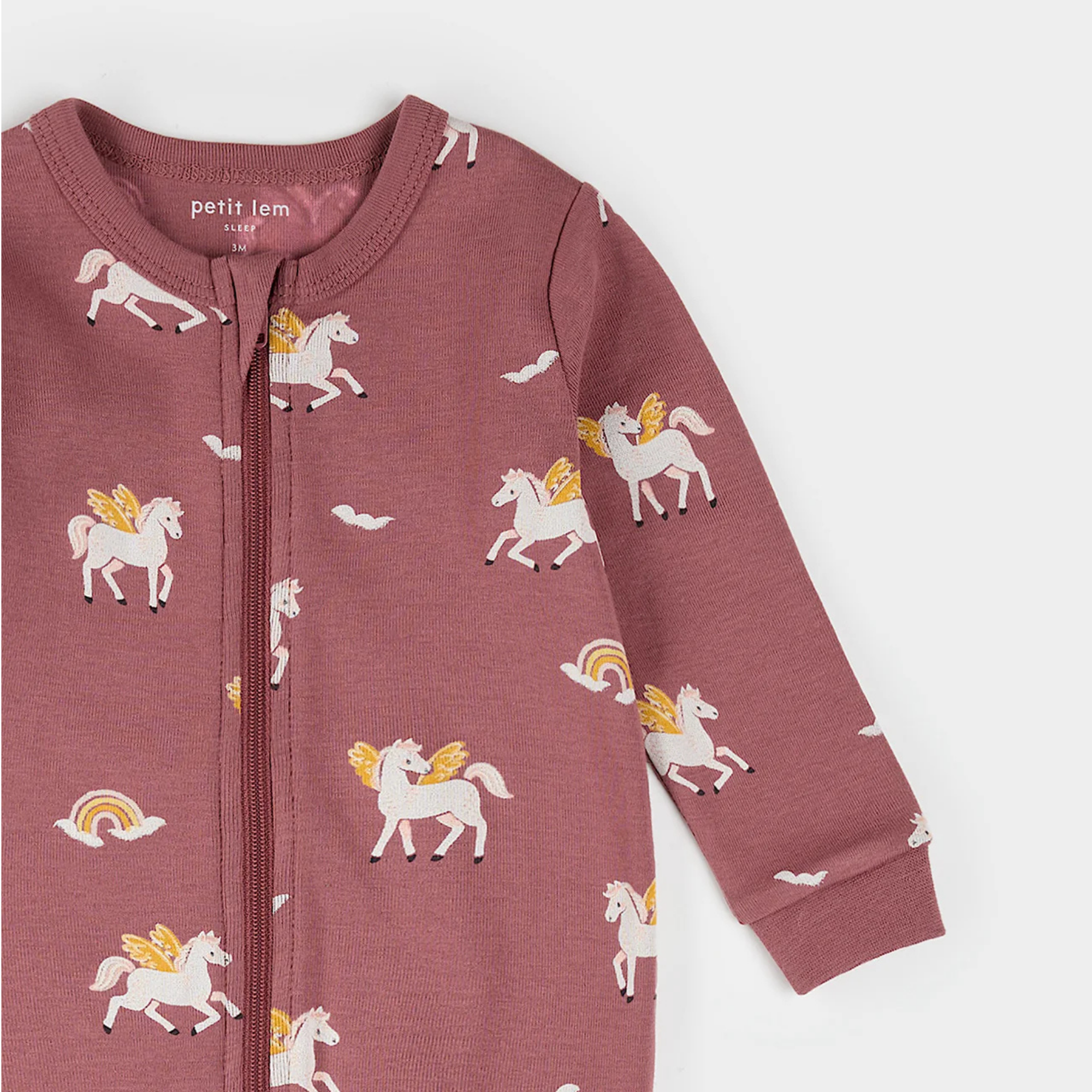 PETIT LEM Rainbow Pegasus Print on Dark Pink Sleeper