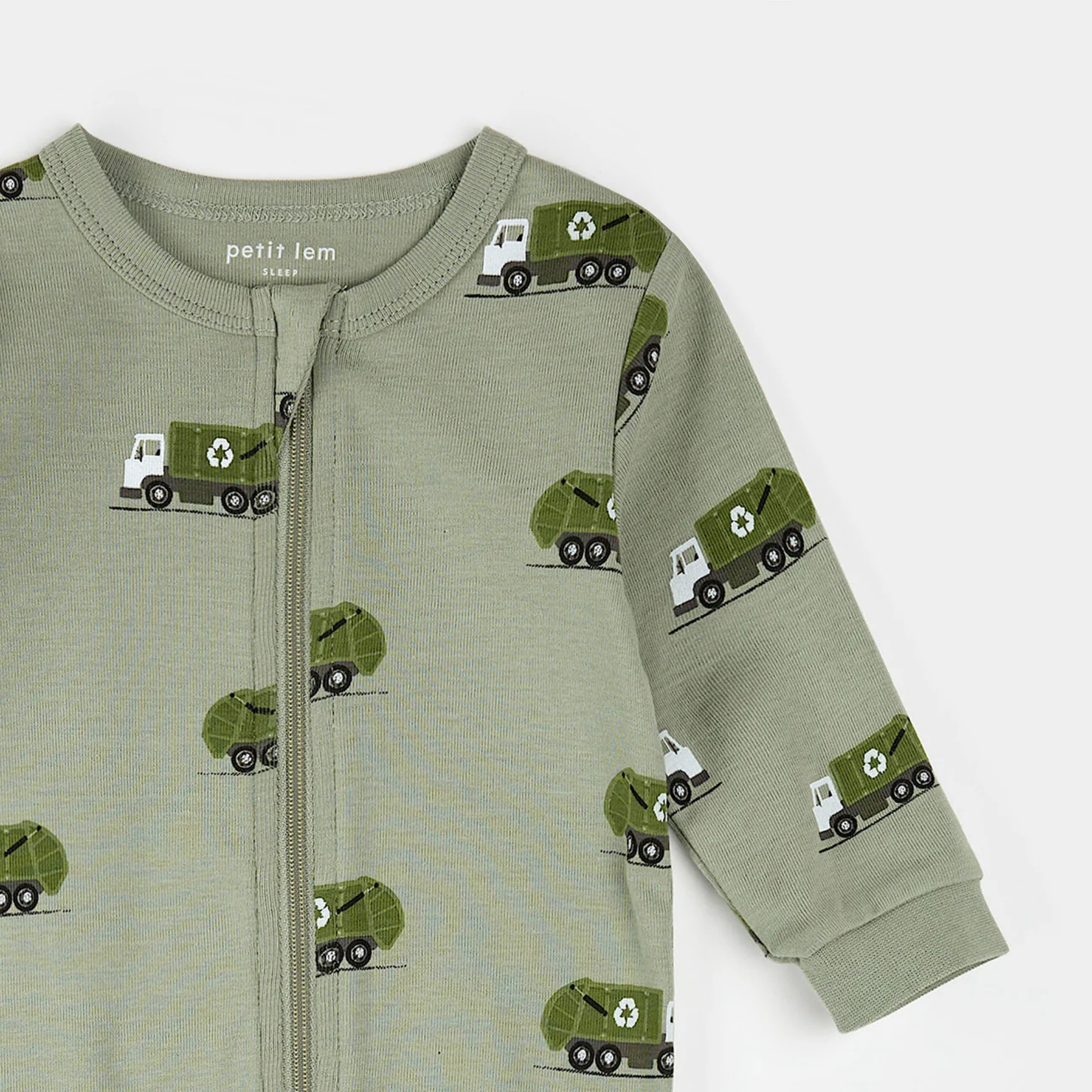 Camion de recyclage PETIT LEM imprimé sur une couchette verte d'automne