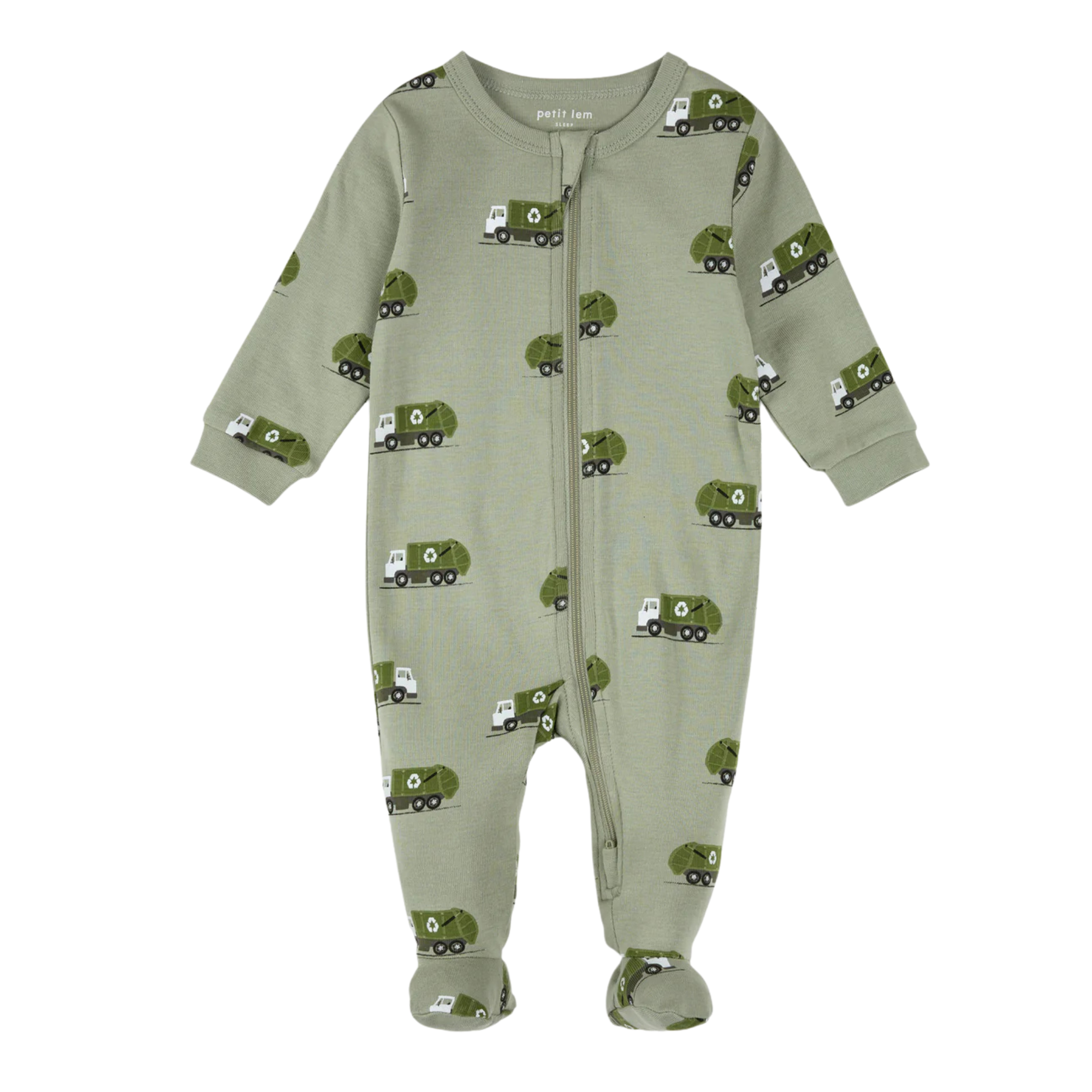Camion de recyclage PETIT LEM imprimé sur une couchette verte d'automne