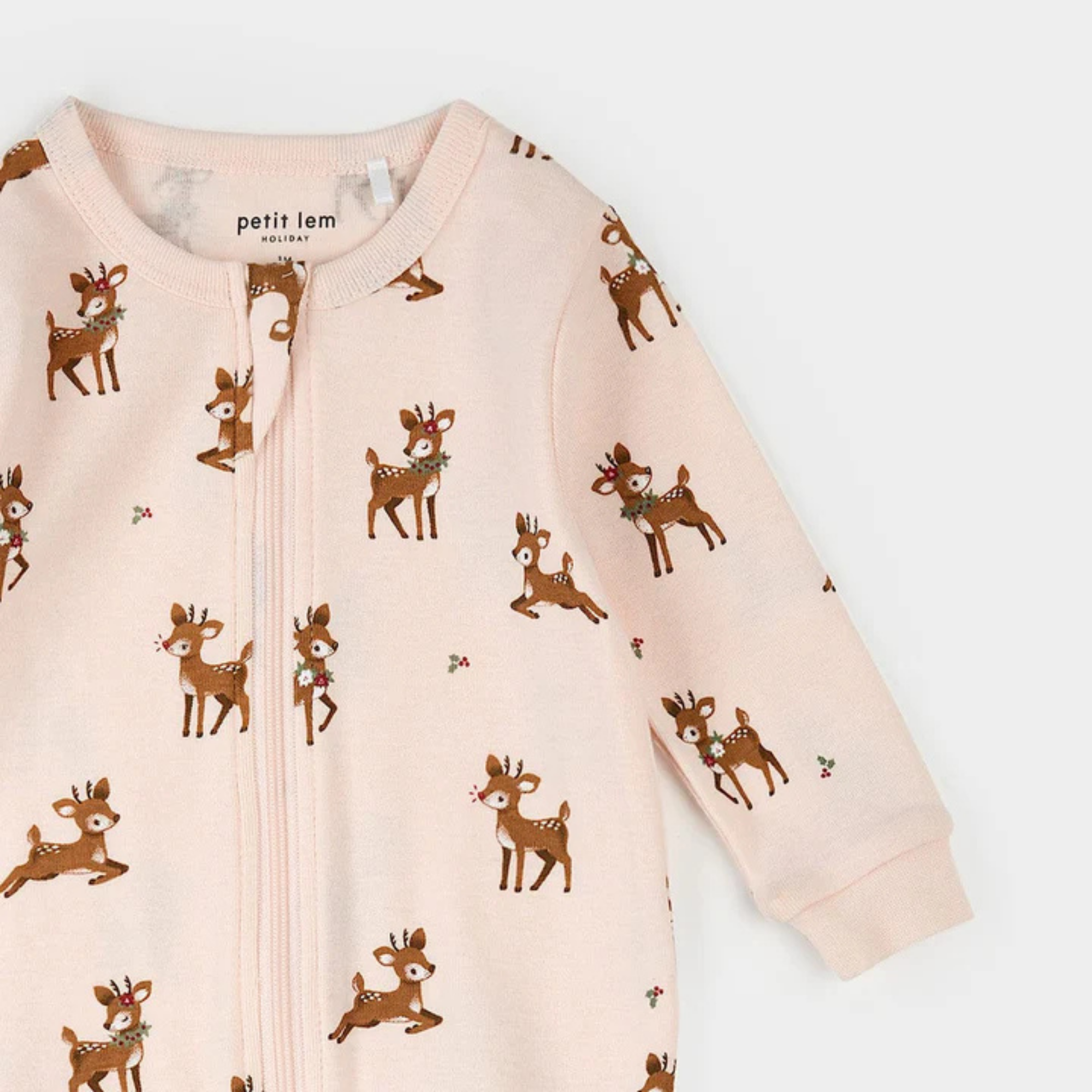 PETIT LEM Reindeer Print on Soft Pink Sleeper