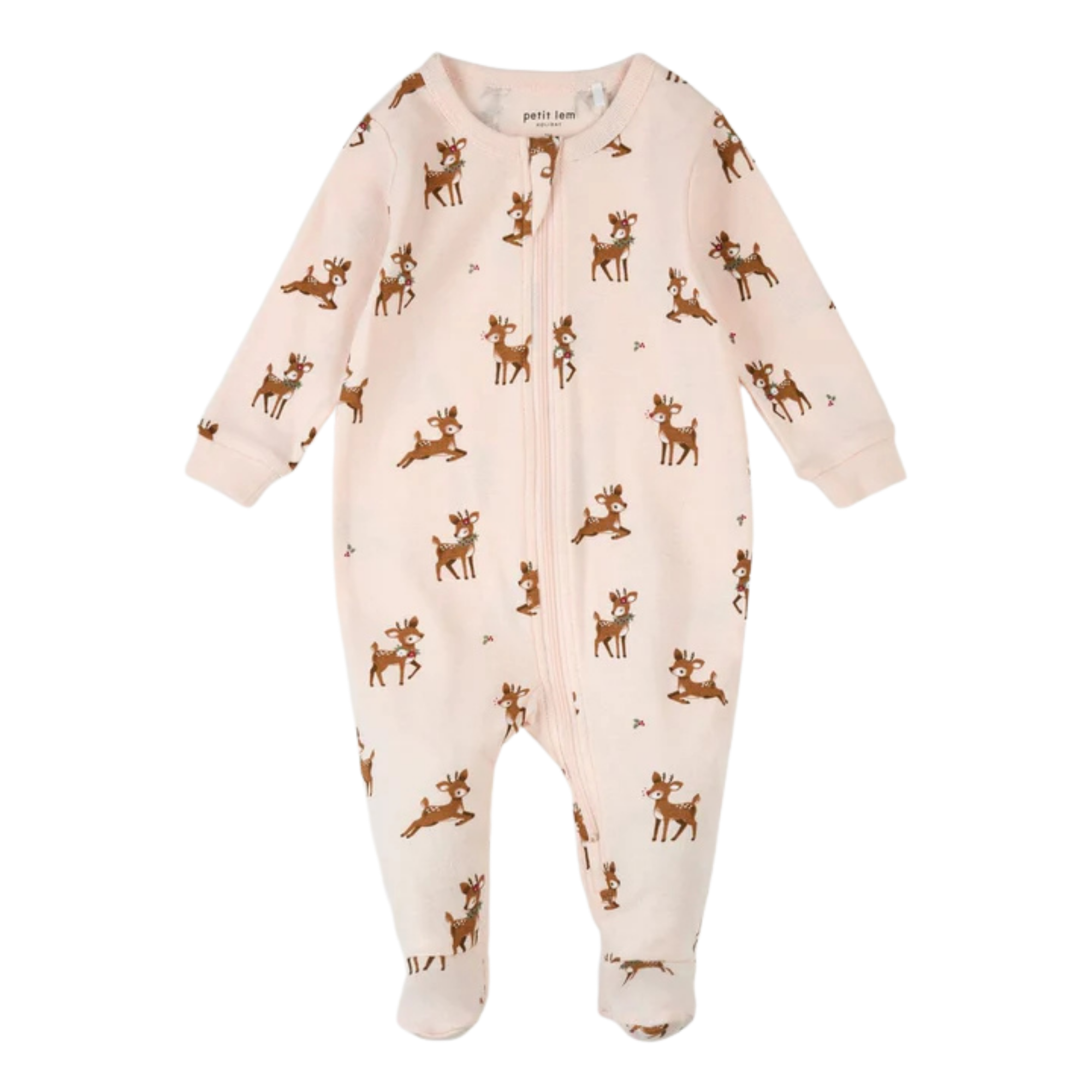 PETIT LEM Reindeer Print on Soft Pink Sleeper