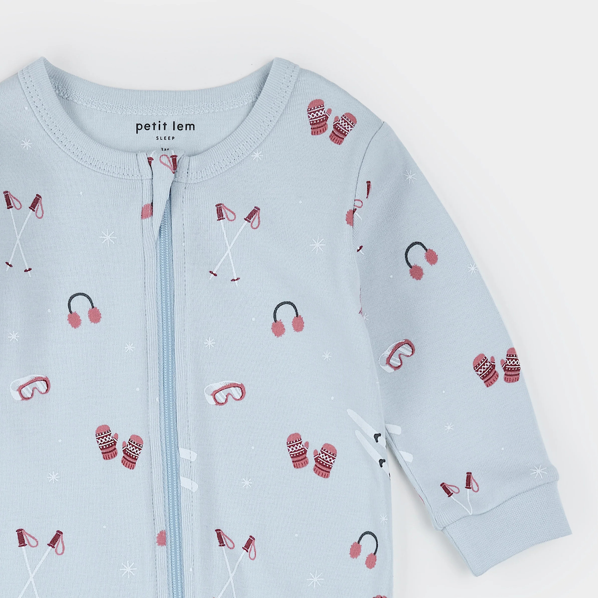 PETIT LEM Ski Gears Print on Light Blue Footed Sleeper