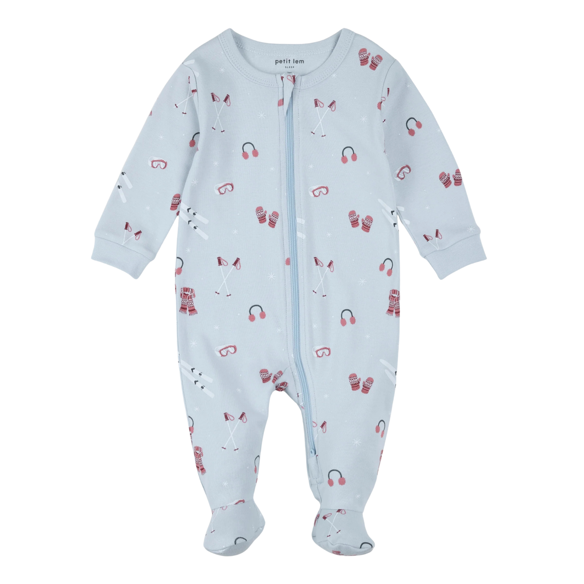 PETIT LEM Ski Gears Print on Light Blue Footed Sleeper