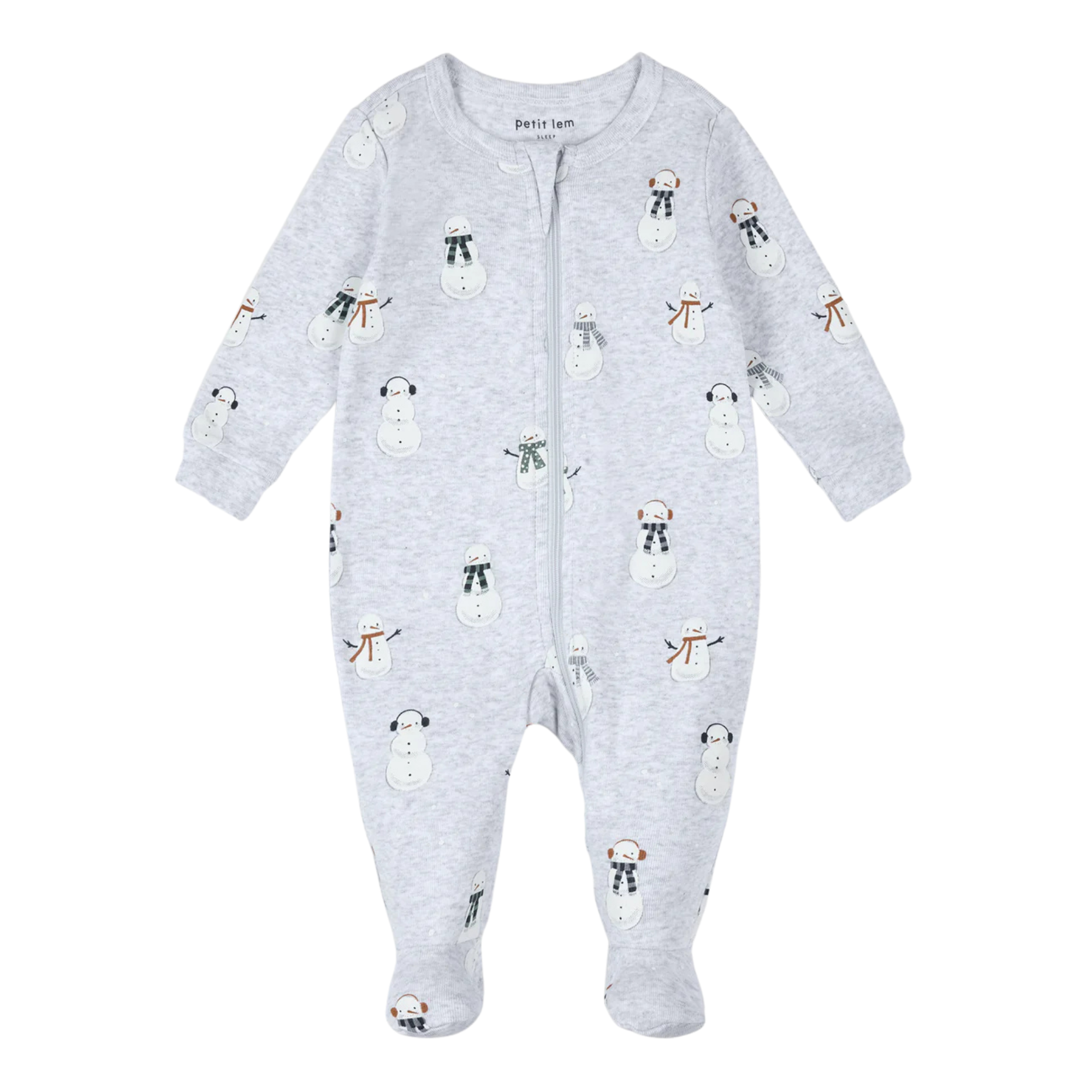 PETIT LEM Snowman Print on Heather Grey Sleeper