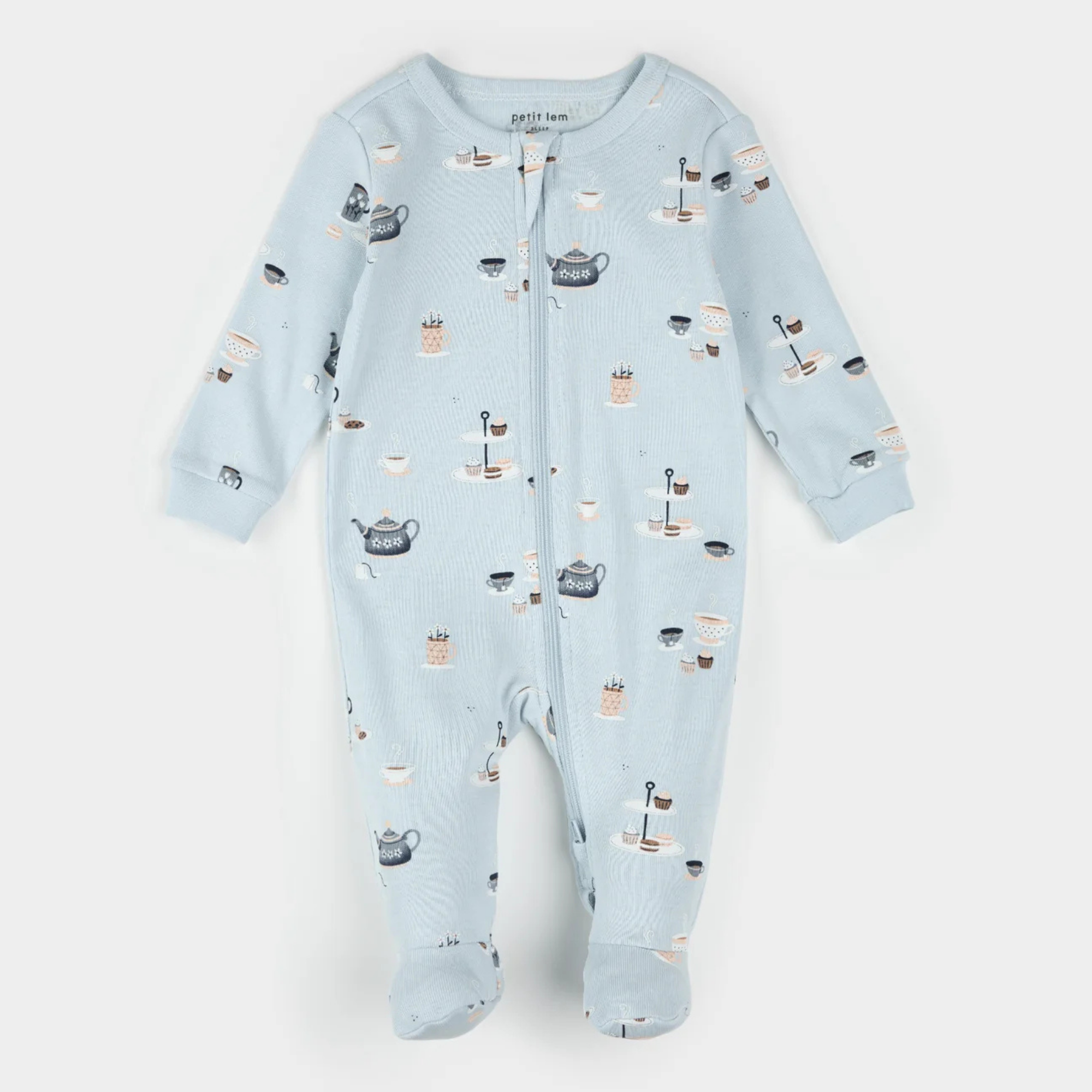 PETIT LEM Tea Party Print on Sky Blue Sleeper