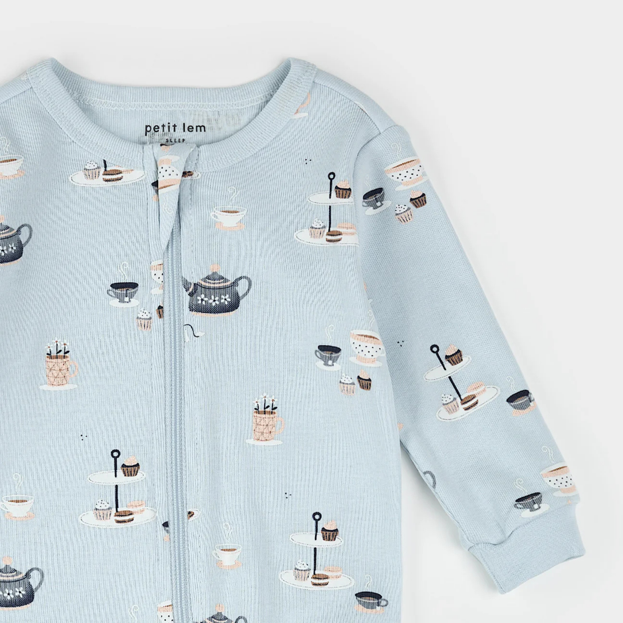 PETIT LEM Tea Party Print on Sky Blue Sleeper