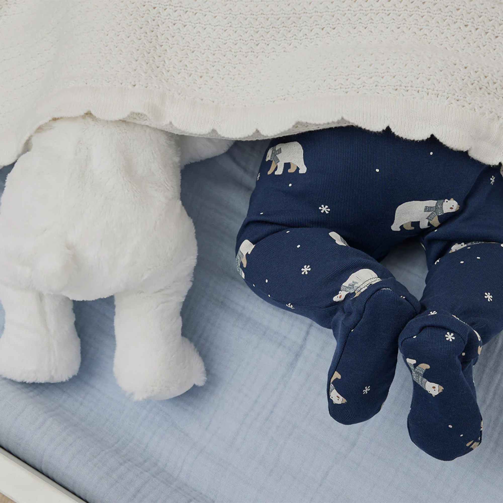 PETIT LEM Winter Polar Bear Print on Navy Sleeper