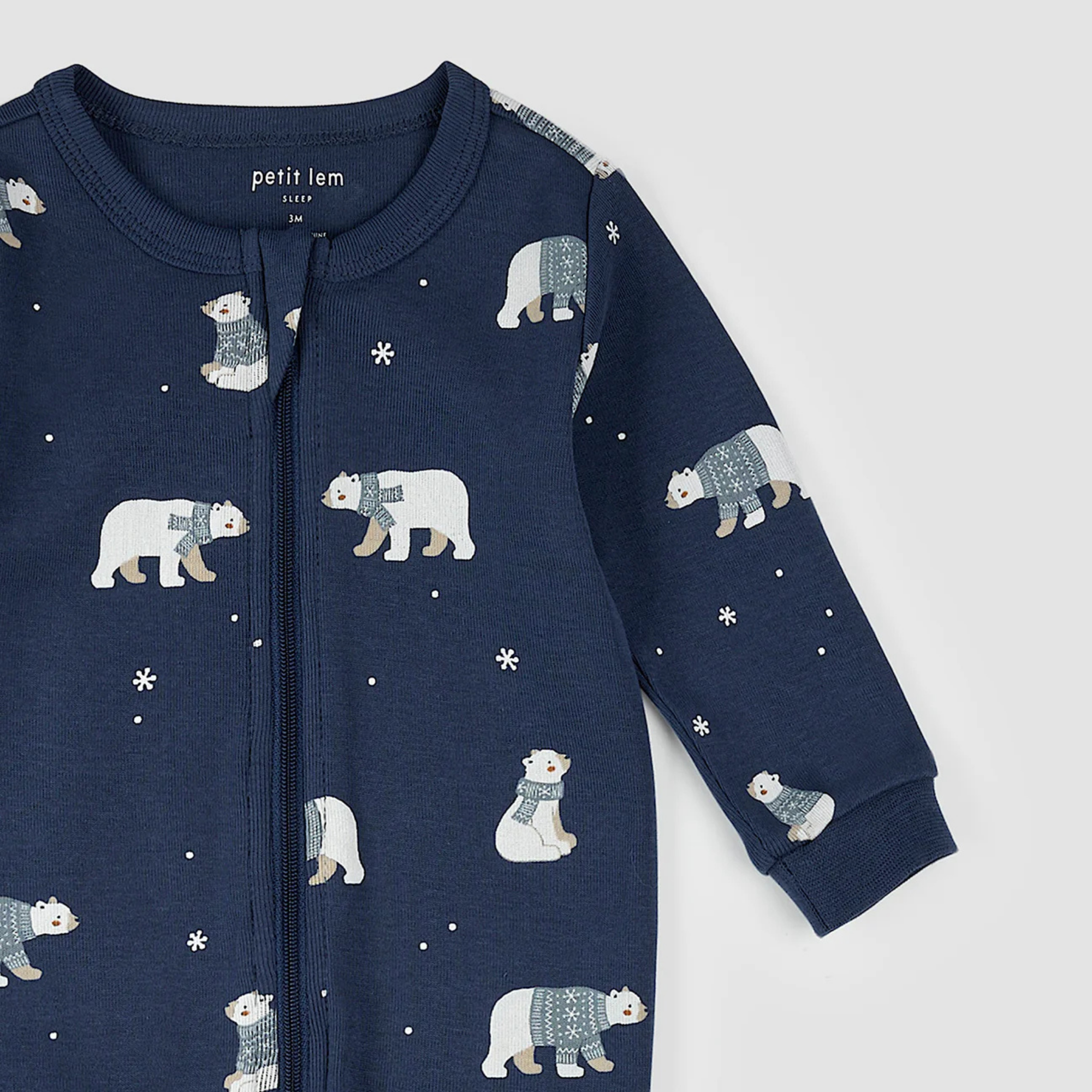 PETIT LEM Winter Polar Bear Print on Navy Sleeper