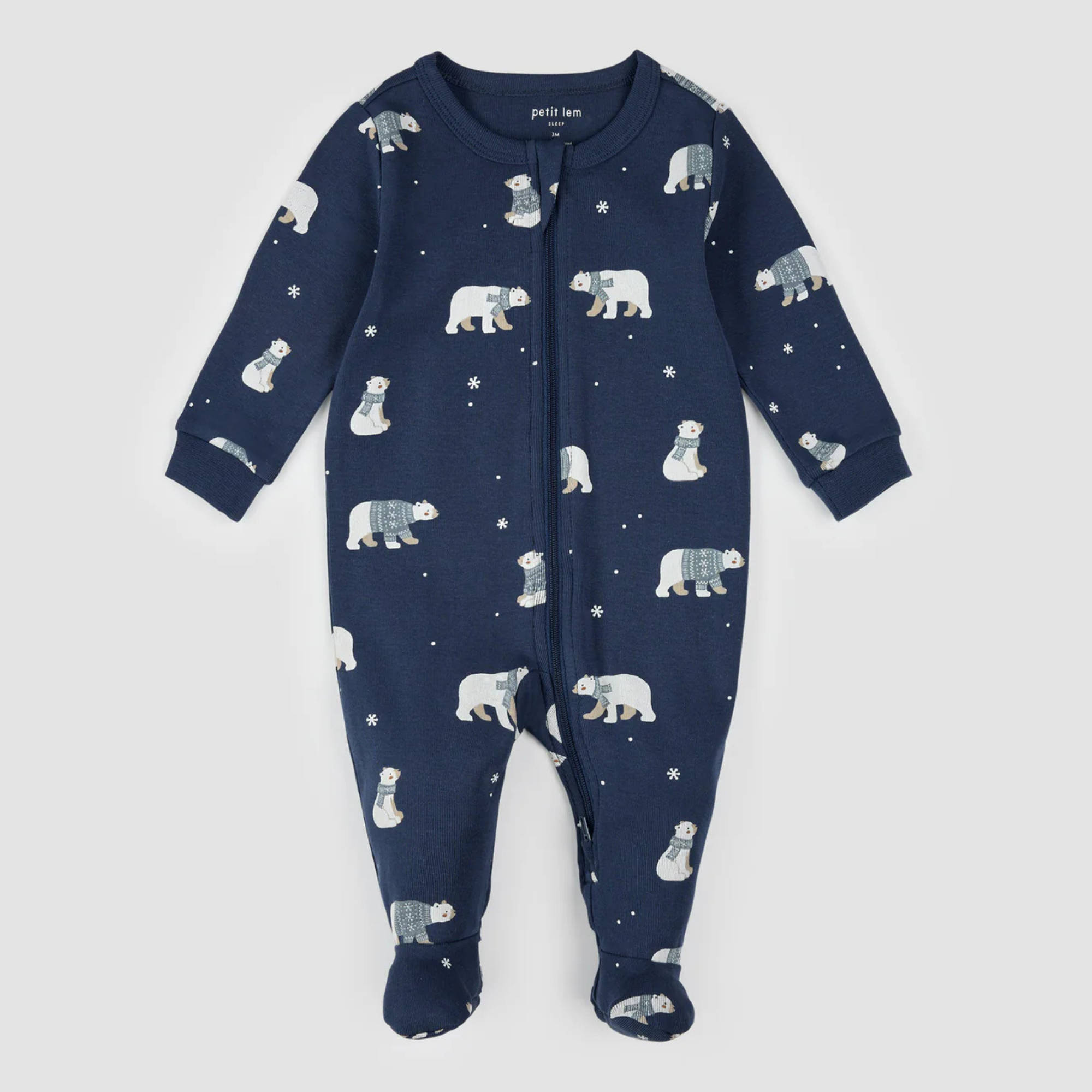 PETIT LEM Winter Polar Bear Print on Navy Sleeper