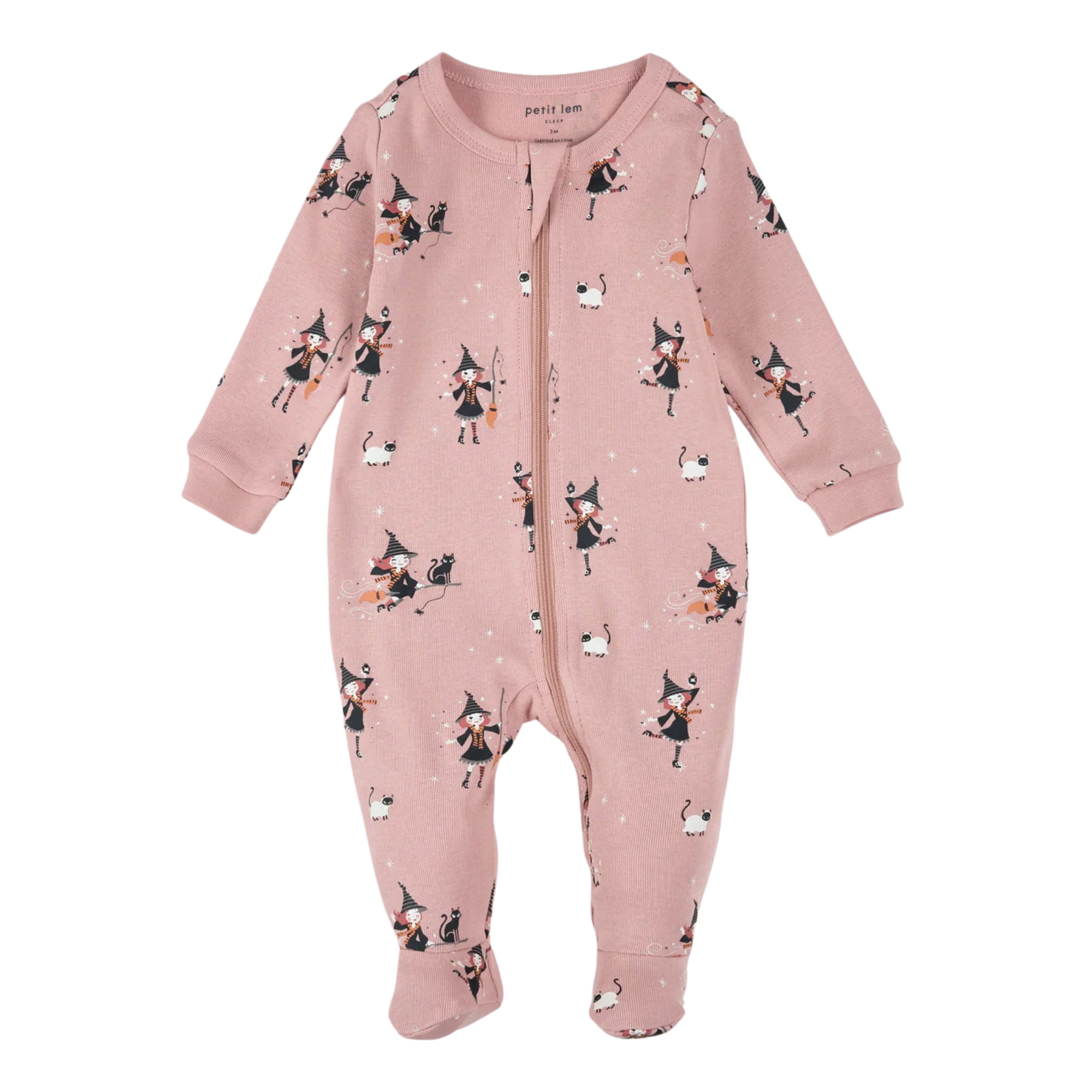 Imprimé PETIT LEM Witch GITD sur pyjama rose