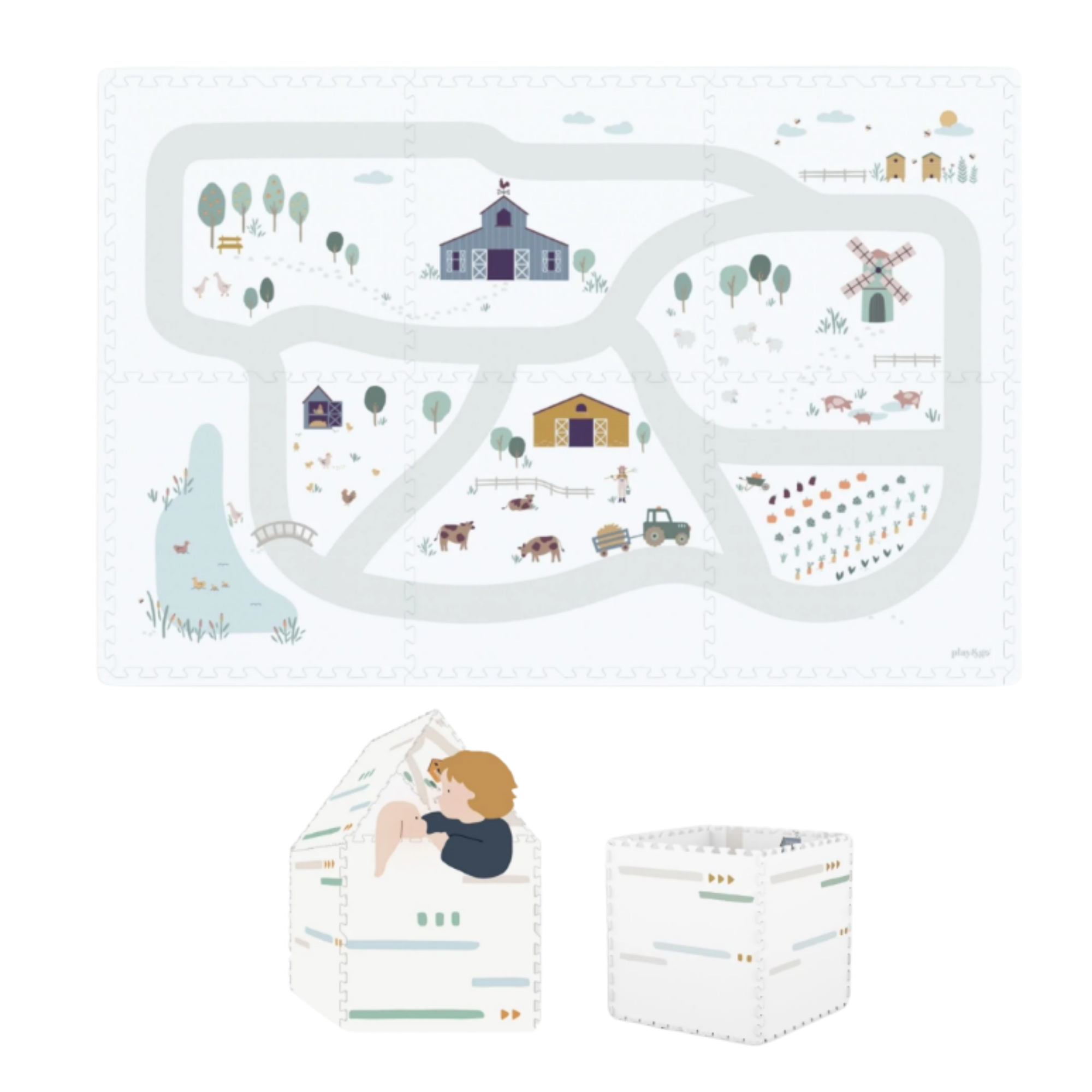 PLAY & GO Puzzlemat, Storage Box and Mini House - Farm