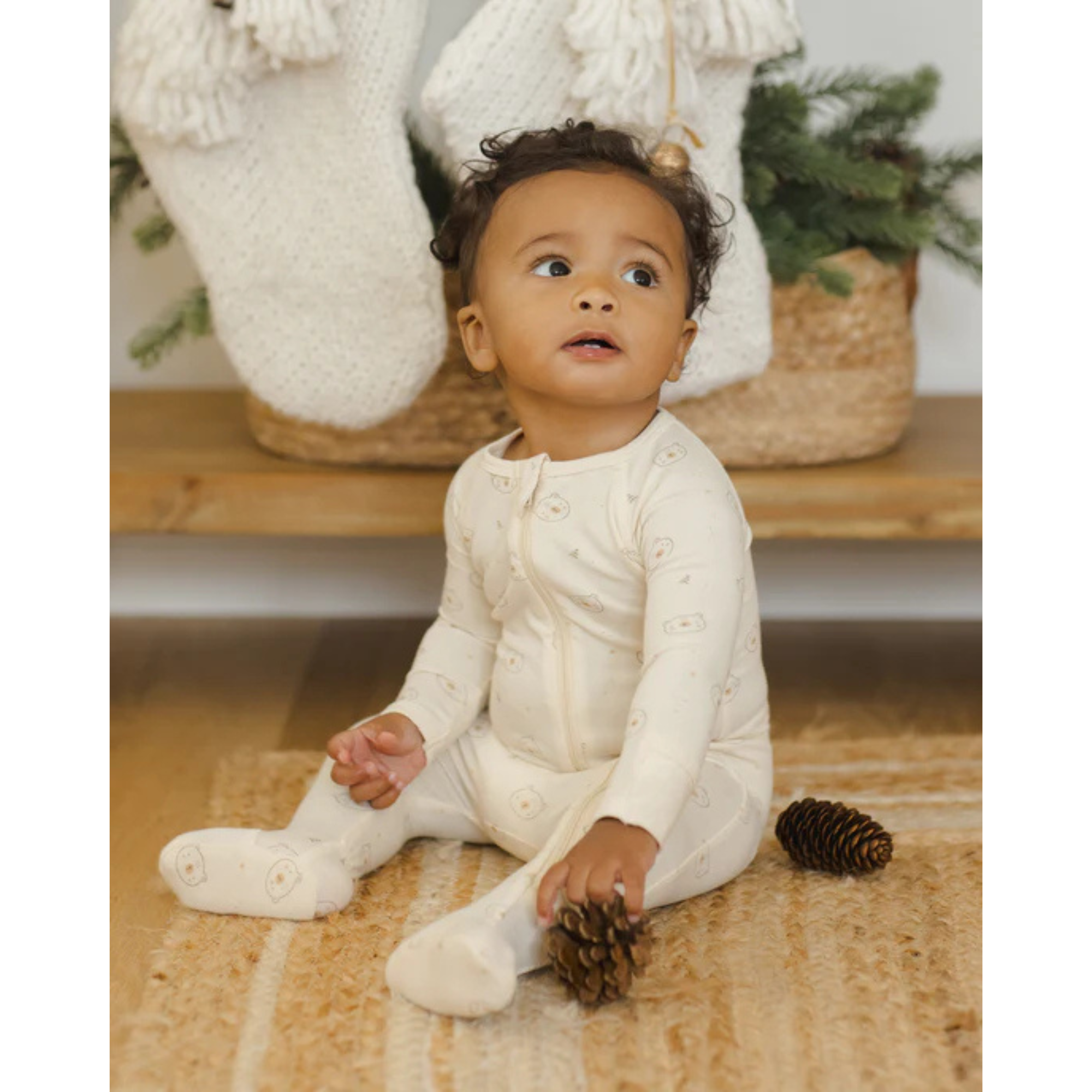 QUINCY MAE Chaussons en bambou avec fermeture éclair - Ours