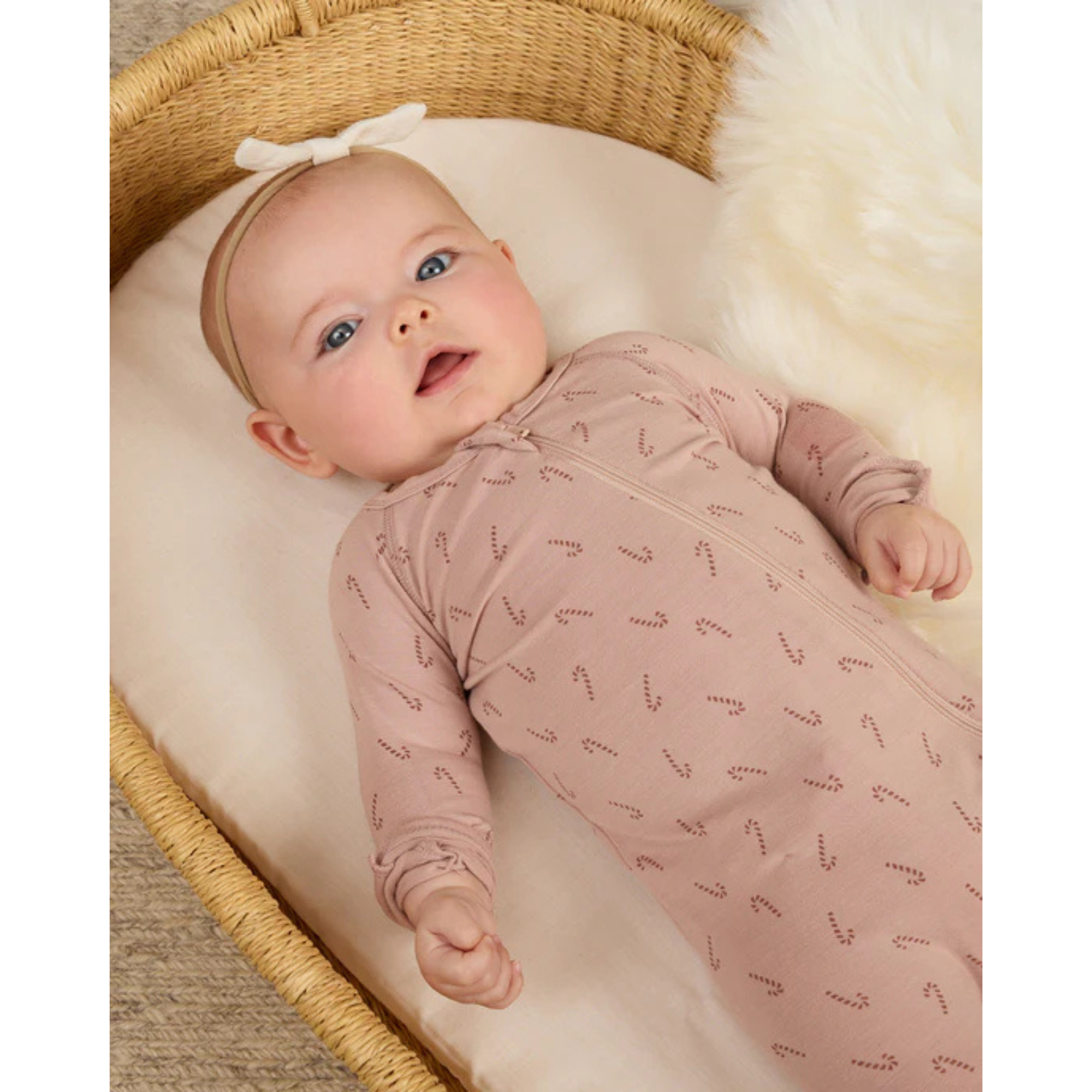 QUINCY MAE Chaussons en bambou avec fermeture éclair - Canne en bonbon