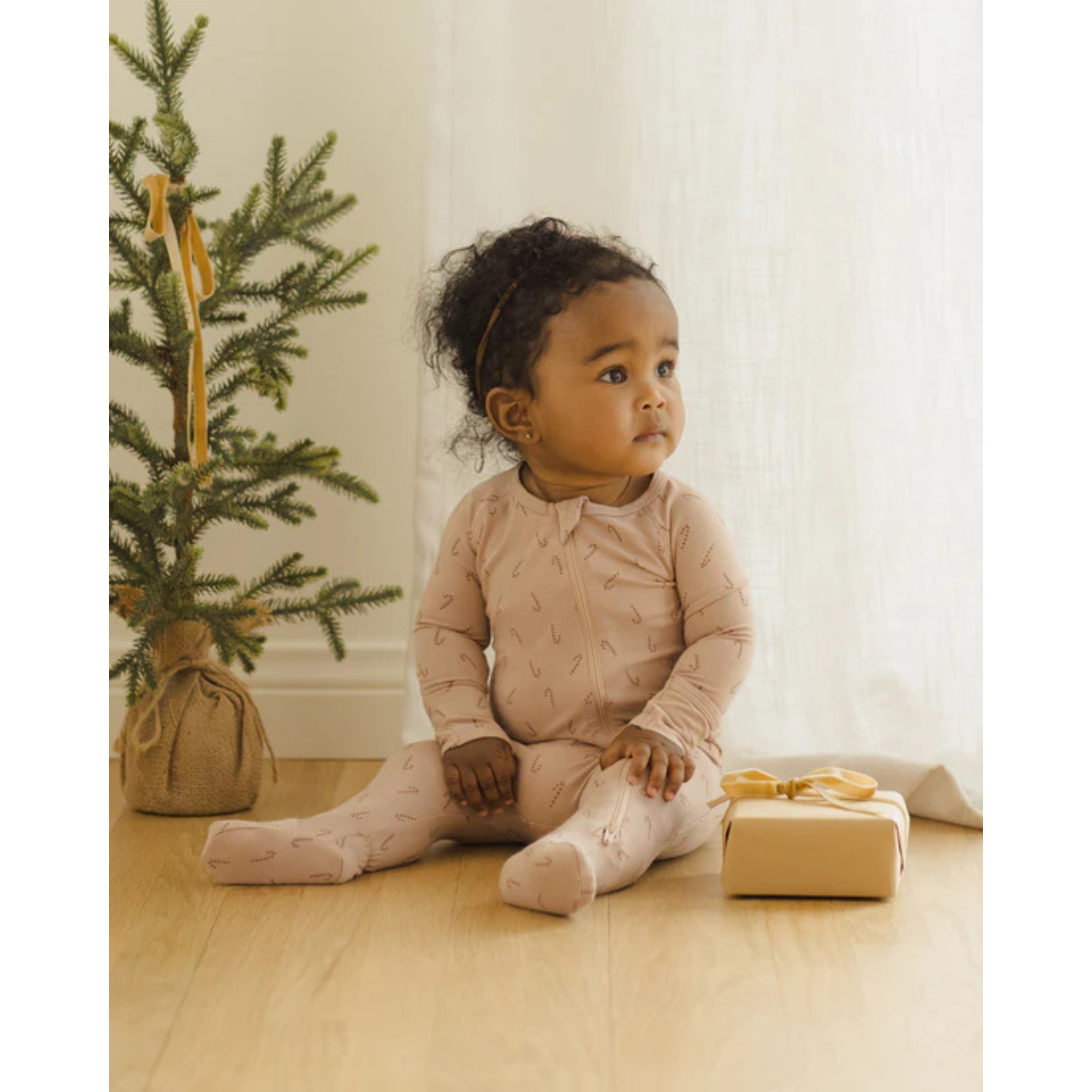 QUINCY MAE Chaussons en bambou avec fermeture éclair - Canne en bonbon