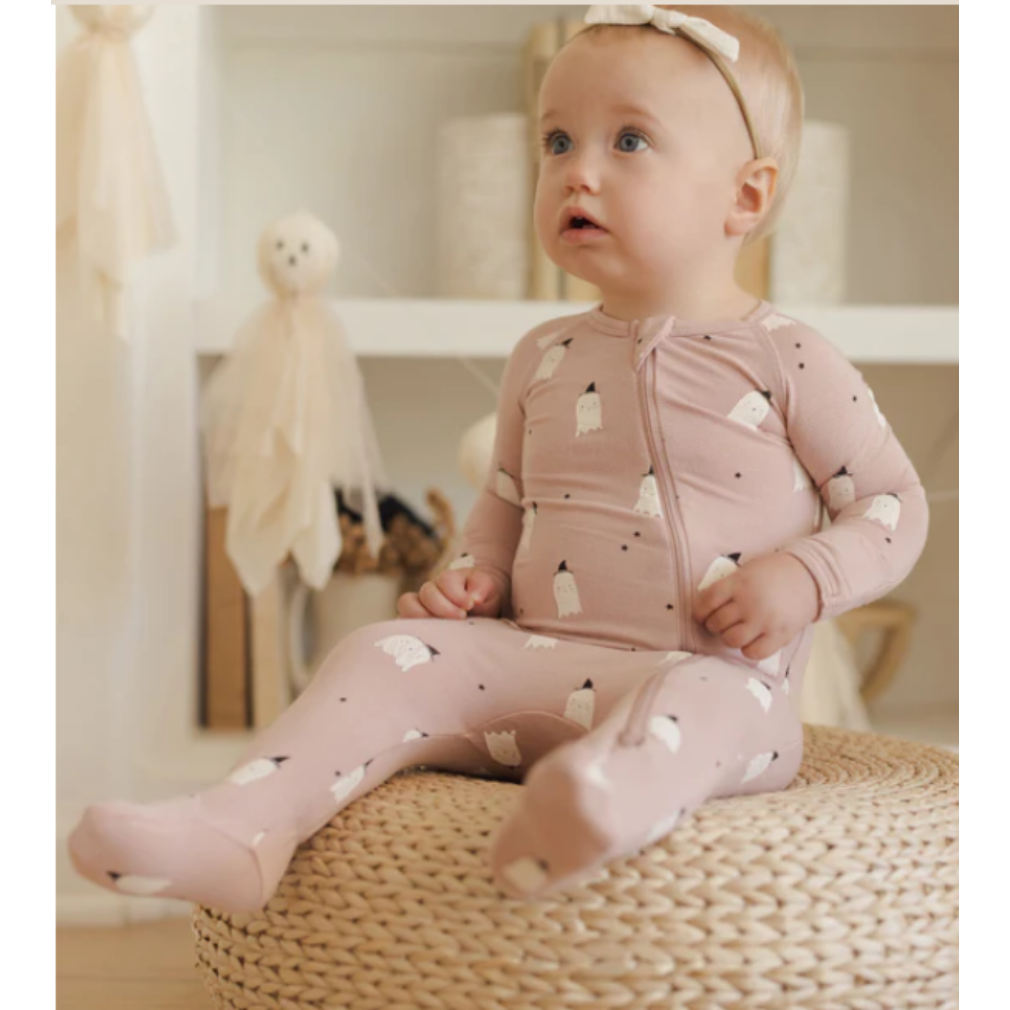 QUINCY MAE Chaussons en bambou avec fermeture éclair - Fantômes roses