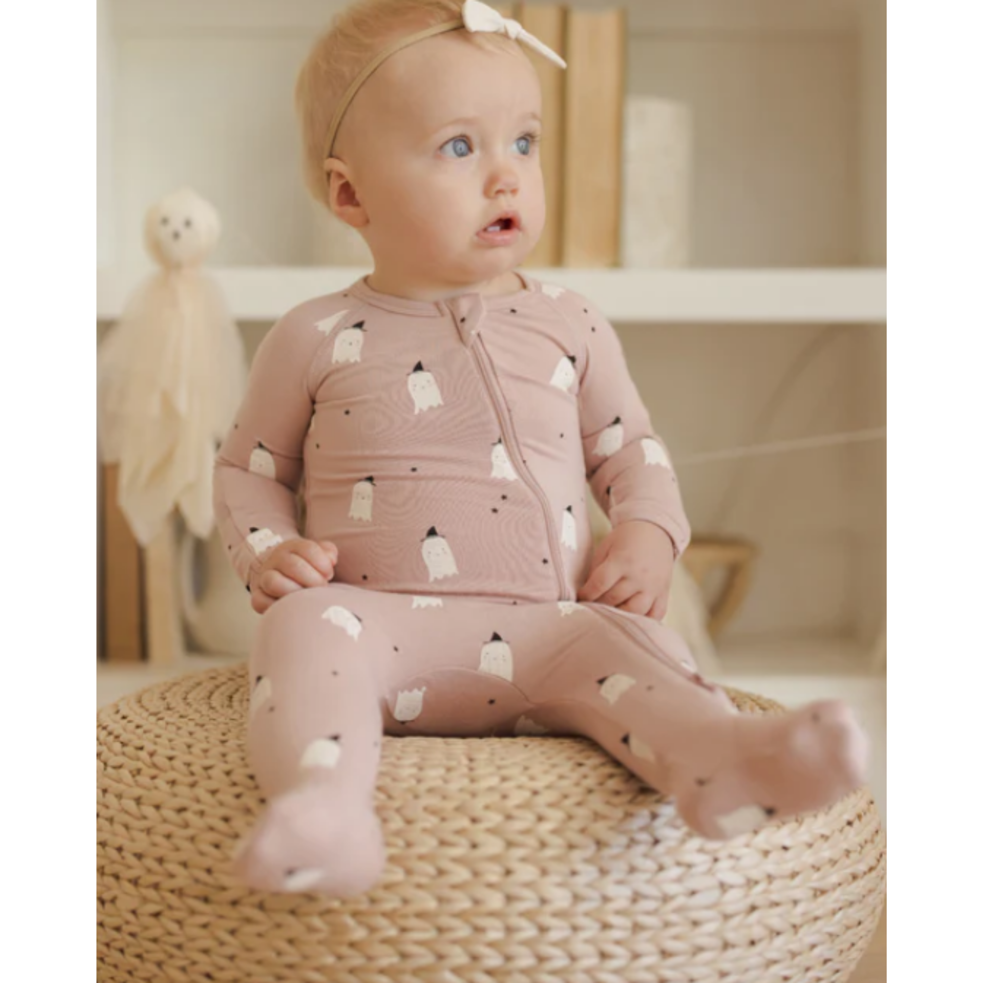 QUINCY MAE Chaussons en bambou avec fermeture éclair - Fantômes roses