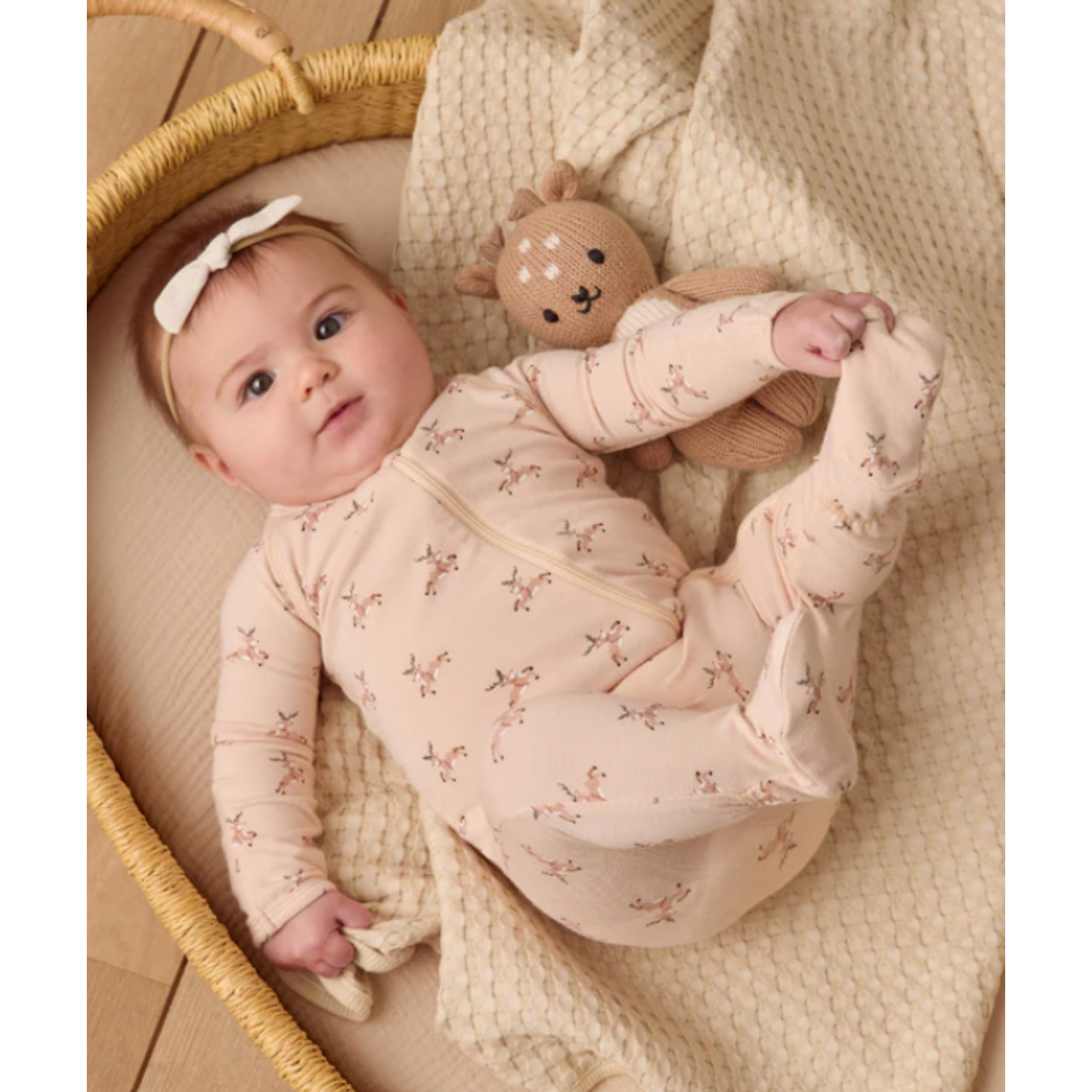 QUINCY MAE Chaussons en bambou avec fermeture éclair - Renne