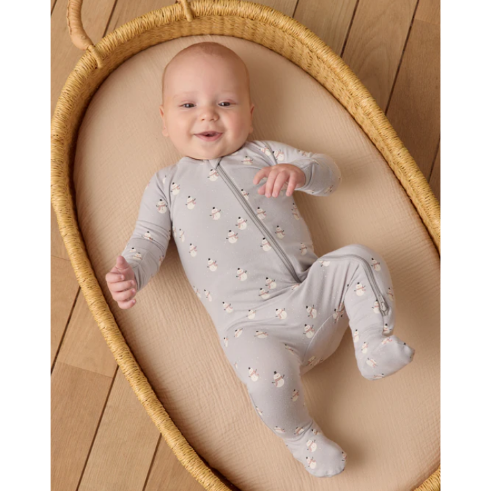 QUINCY MAE Bamboo Zip Footie - Snowmen