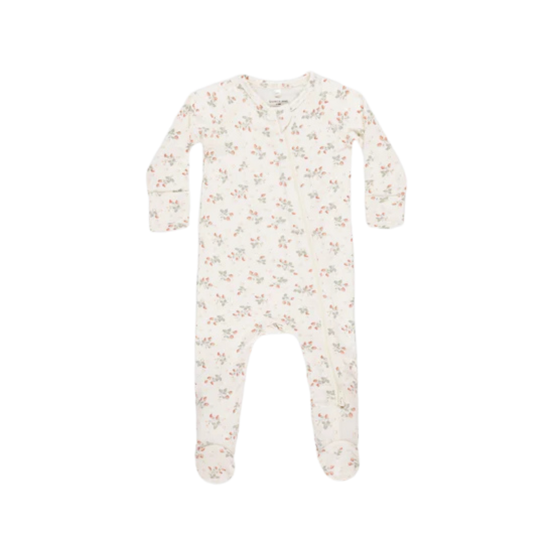 QUINCY MAE Bamboo Zip Footie - Strawberries