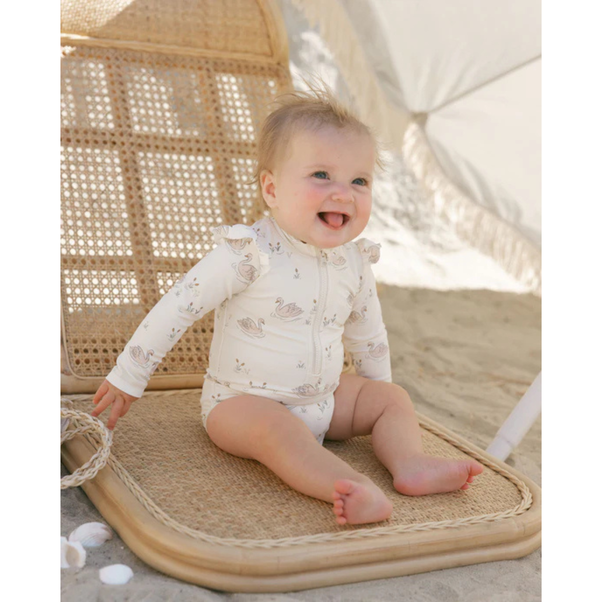 QUINCY MAE Byron Rashguard One-Piece - Swans