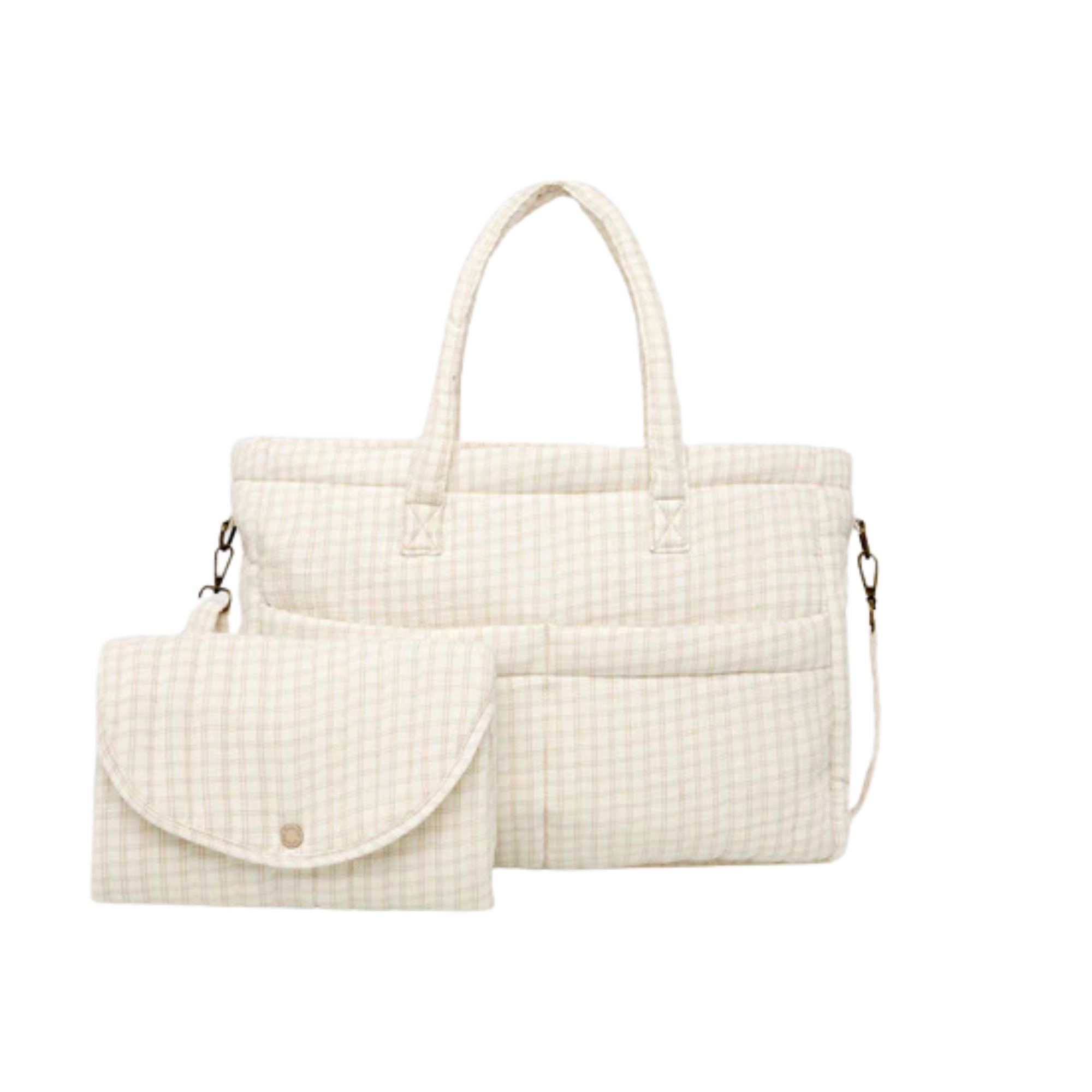 QUINCY MAE Diaper Bag + Changing Pad Set - Oat Check