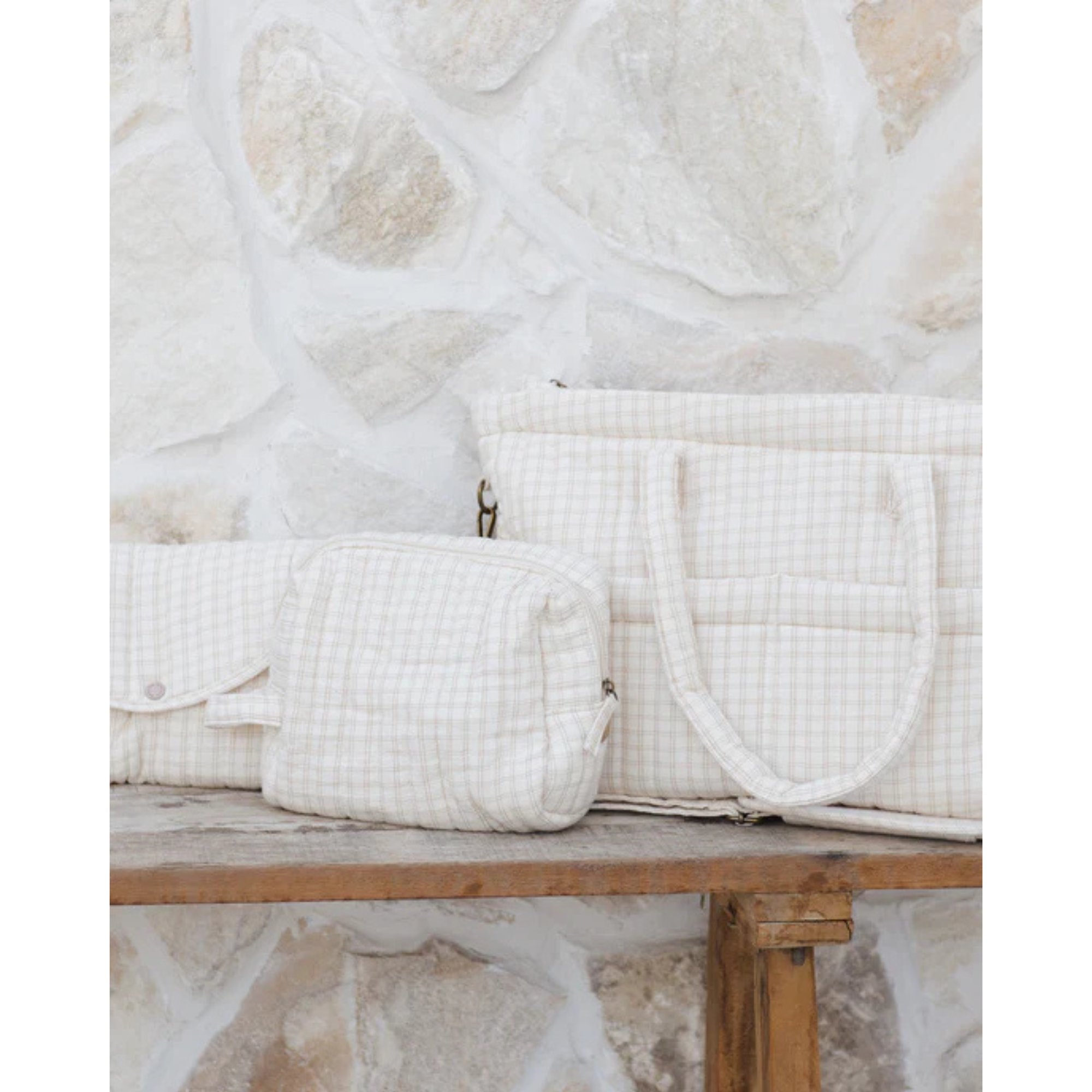 QUINCY MAE Diaper Bag + Changing Pad Set - Oat Check