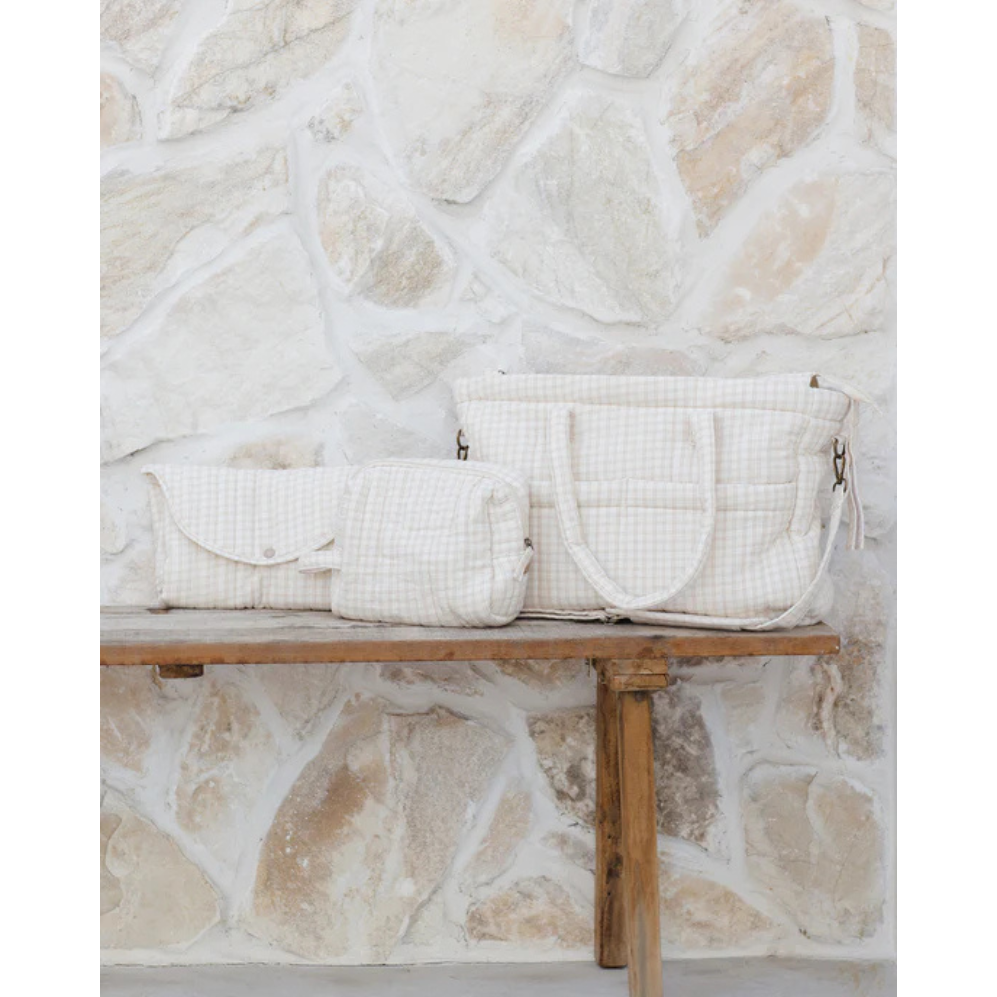 QUINCY MAE Diaper Bag + Changing Pad Set - Oat Check