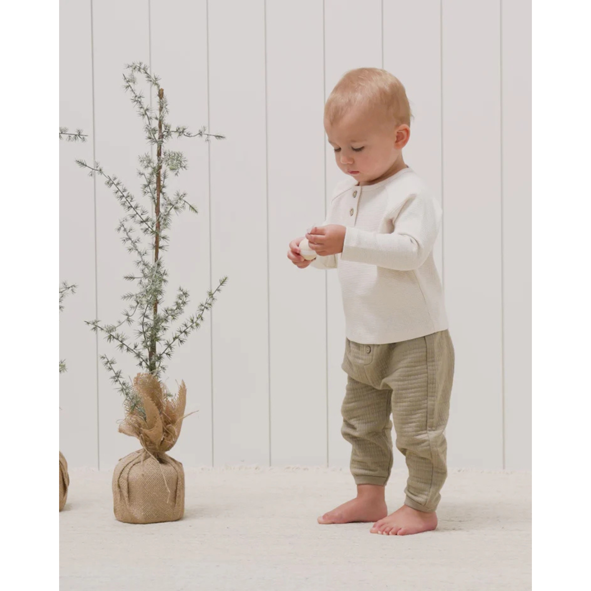 QUINCY MAE Henley Knit Top - Natural