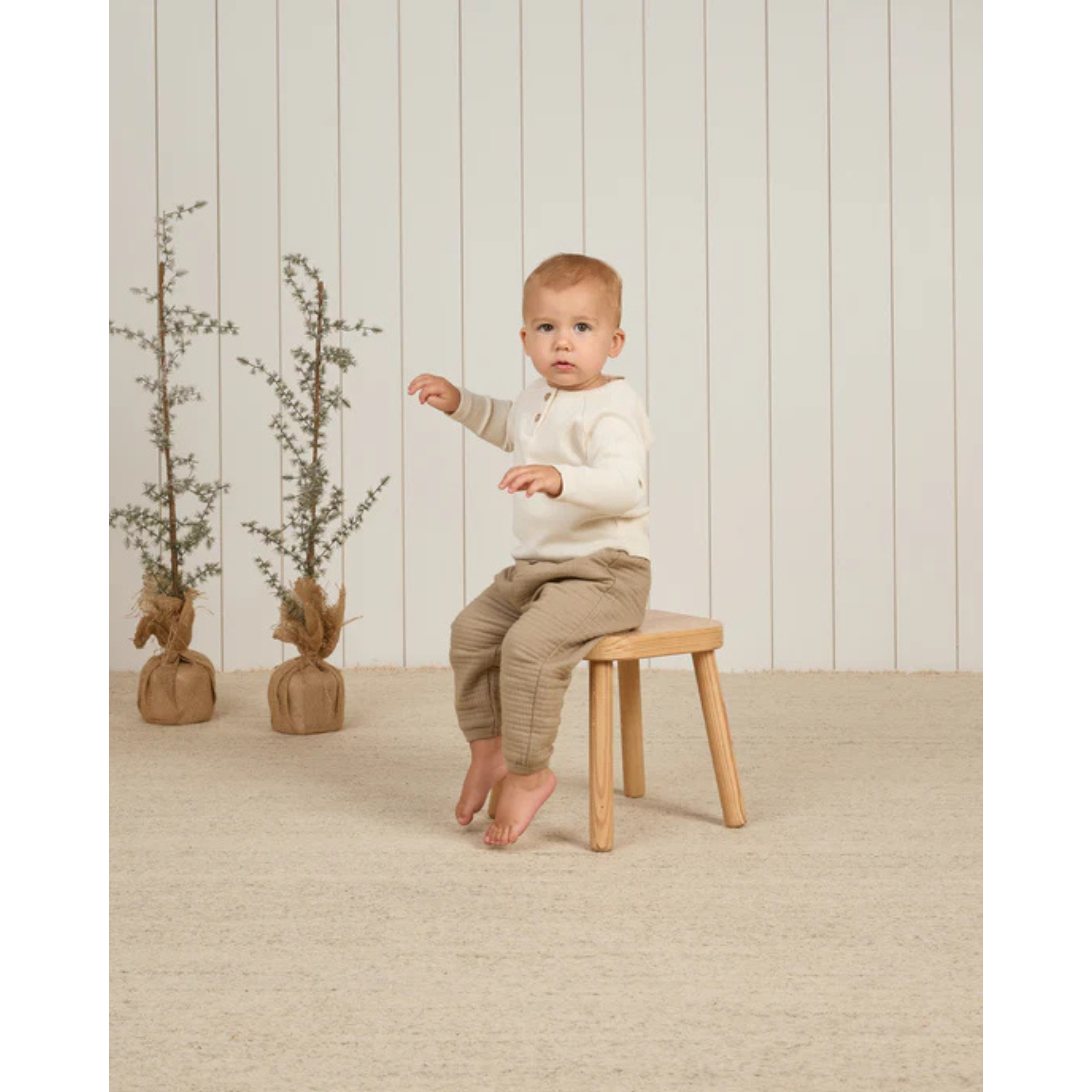 QUINCY MAE Henley Knit Top - Natural