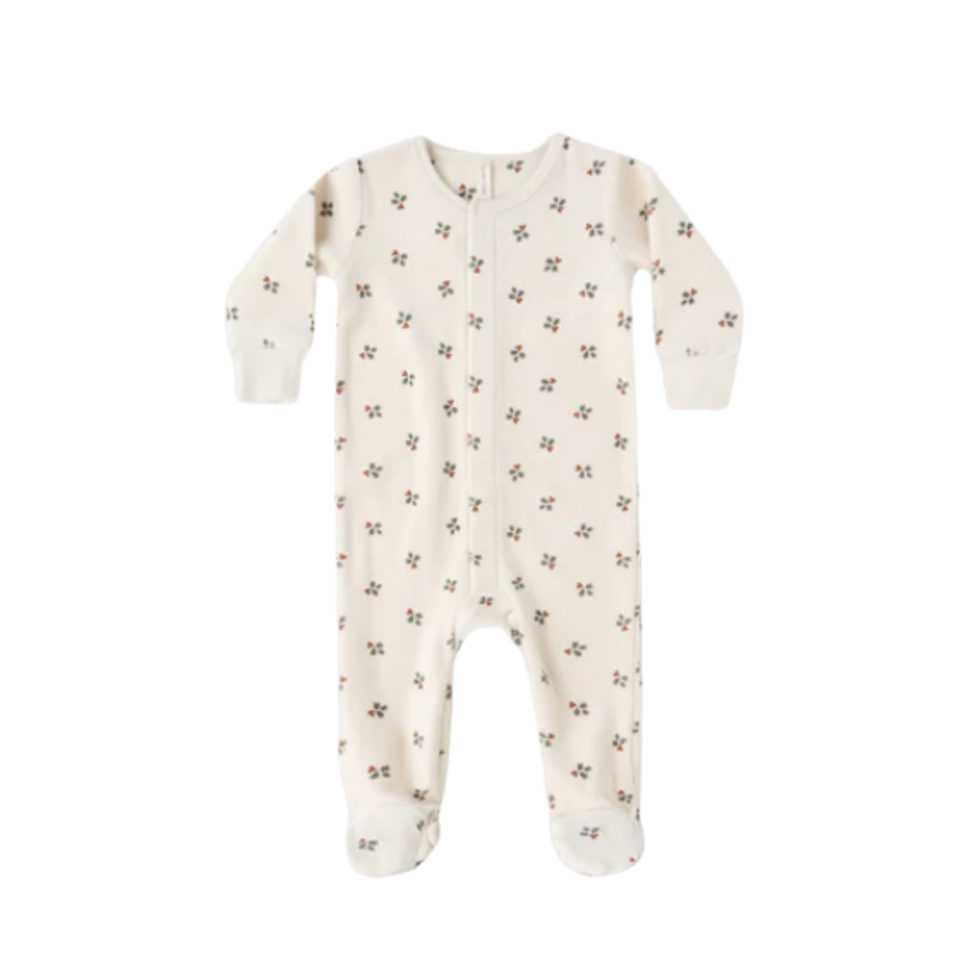 QUINCY MAE Hidden Snap Footie - Holly Berry