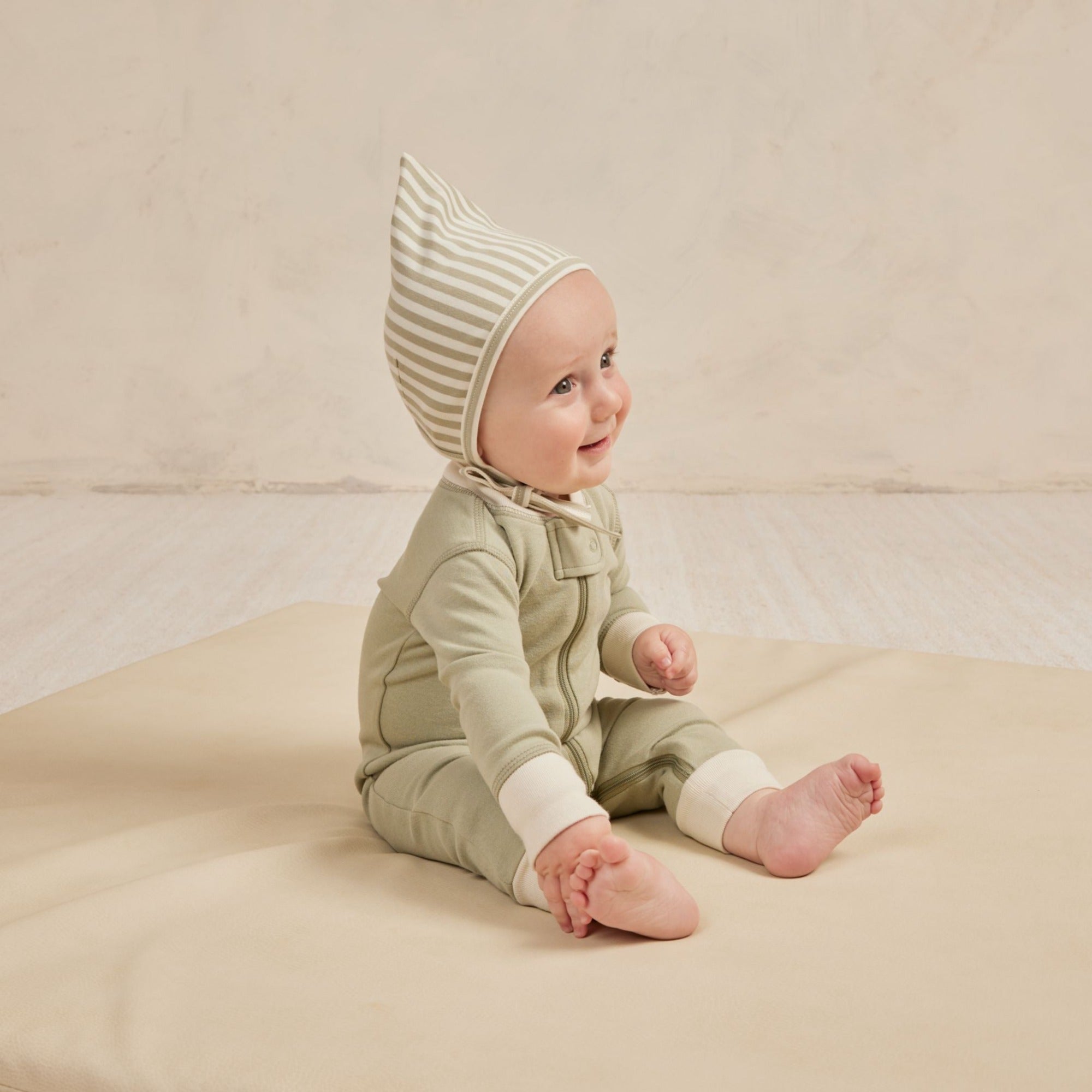 QUINCY MAE Pixie Bonnet - Sage Stripe