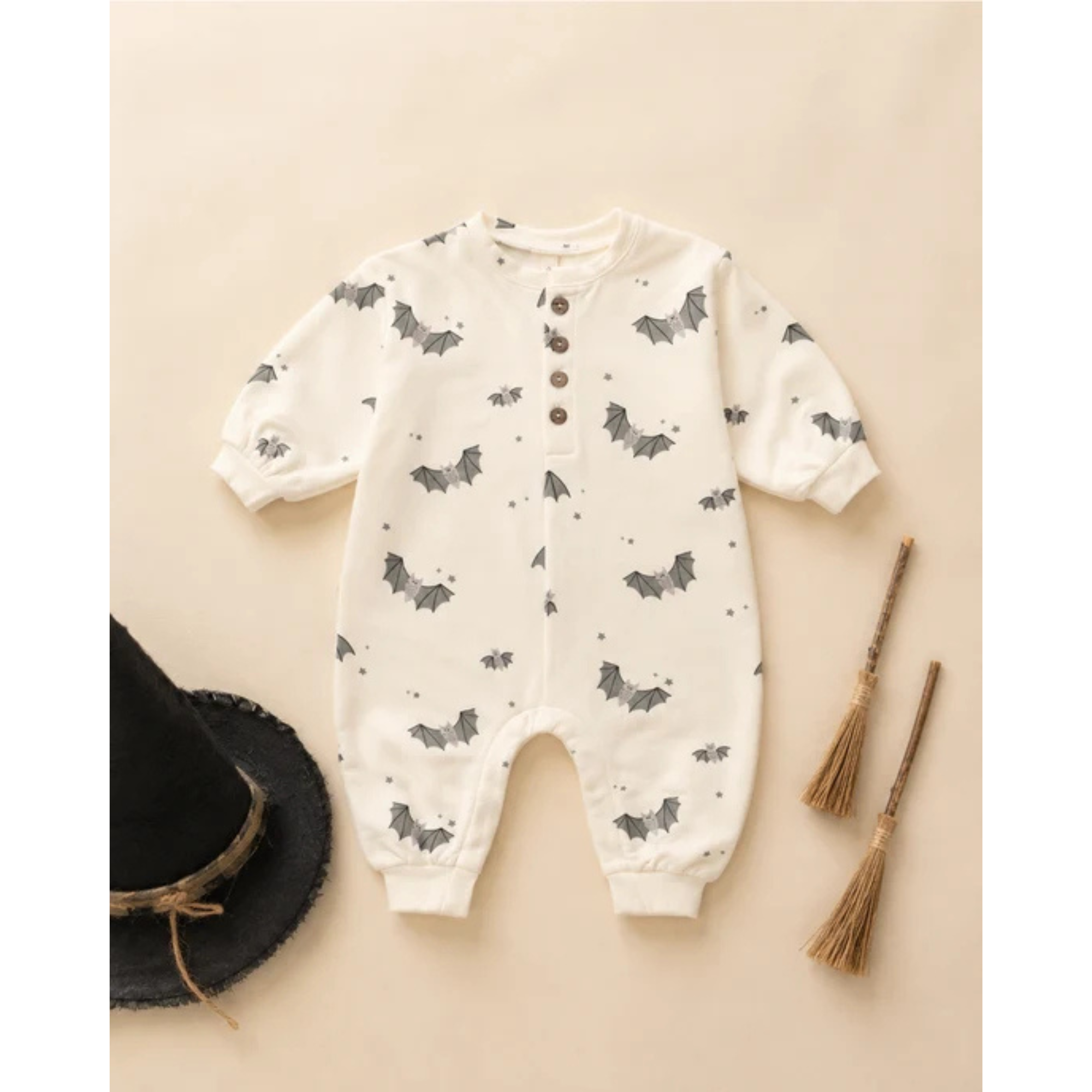 QUINCY MAE Relaxed Fleece Jumpsuit - Baby Bats