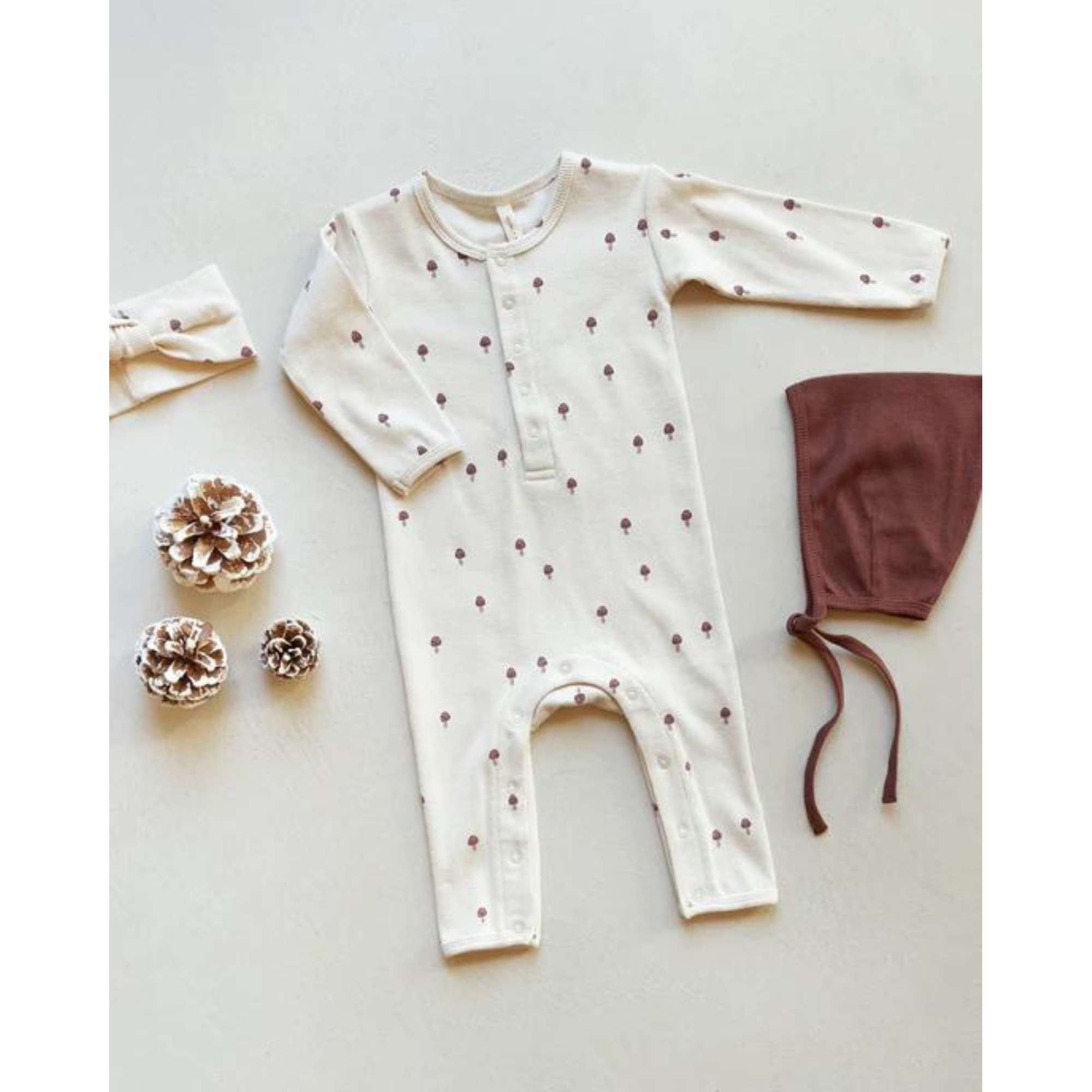 QUINCY MAE Ribbed Baby Jumpsuit - Mushrooms