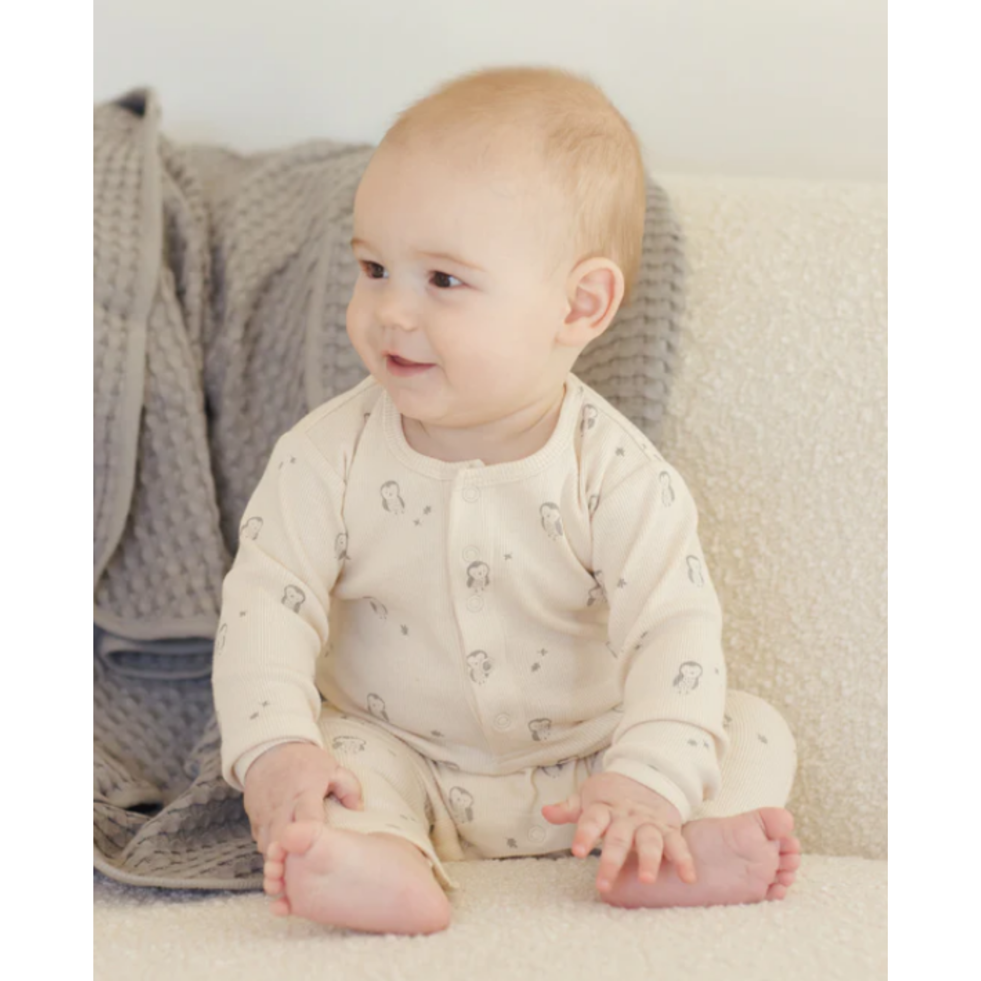 QUINCY MAE Combinaison bébé côtelée - Hiboux