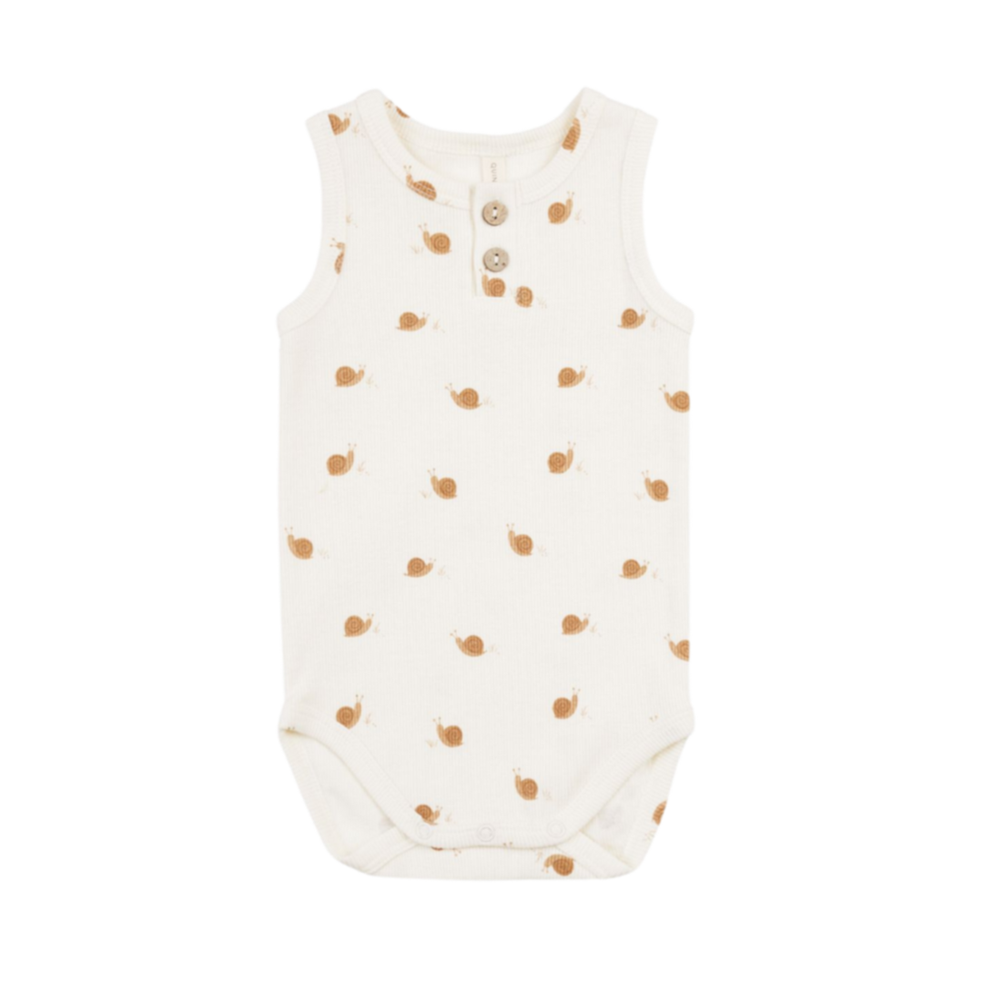 QUINCY MAE Sleeveless Henley Bodysuit - Snails
