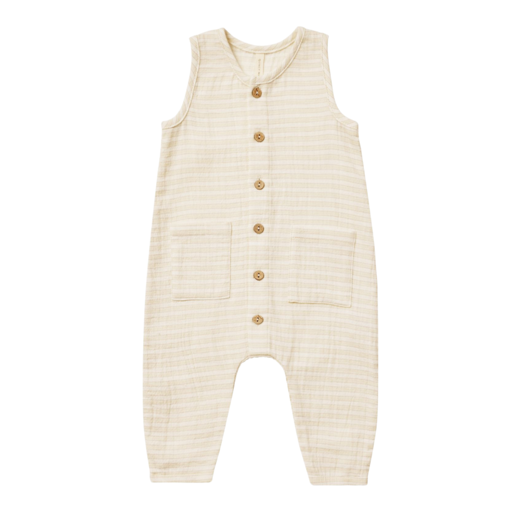 QUINCY MAE Sleeveless Pocketed Jumpsuit - Lemon Stripe