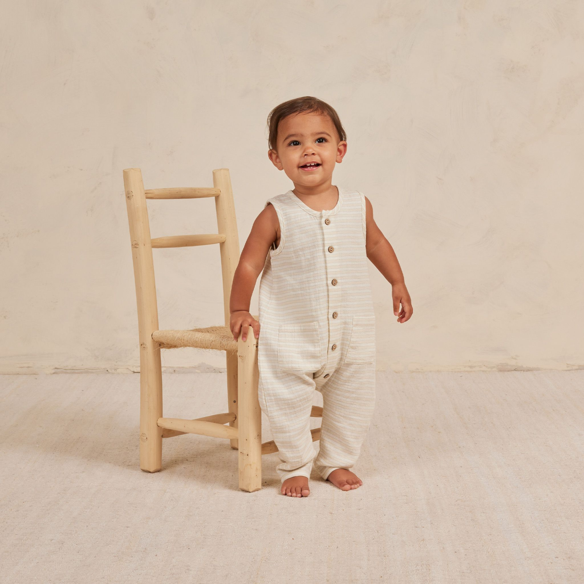 QUINCY MAE Sleeveless Pocketed Jumpsuit - Lemon Stripe