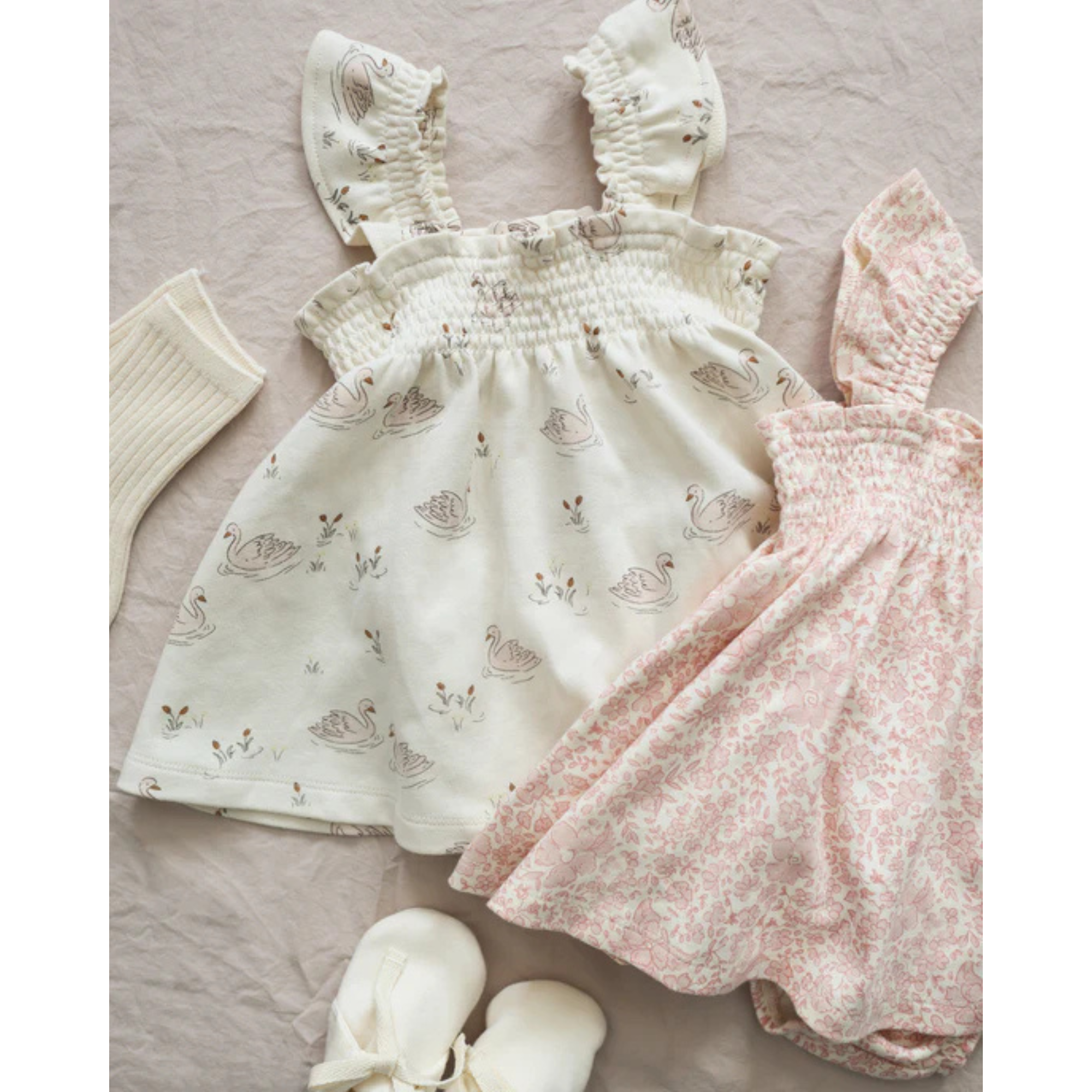 QUINCY MAE Smocked Jersey Dress - Swans