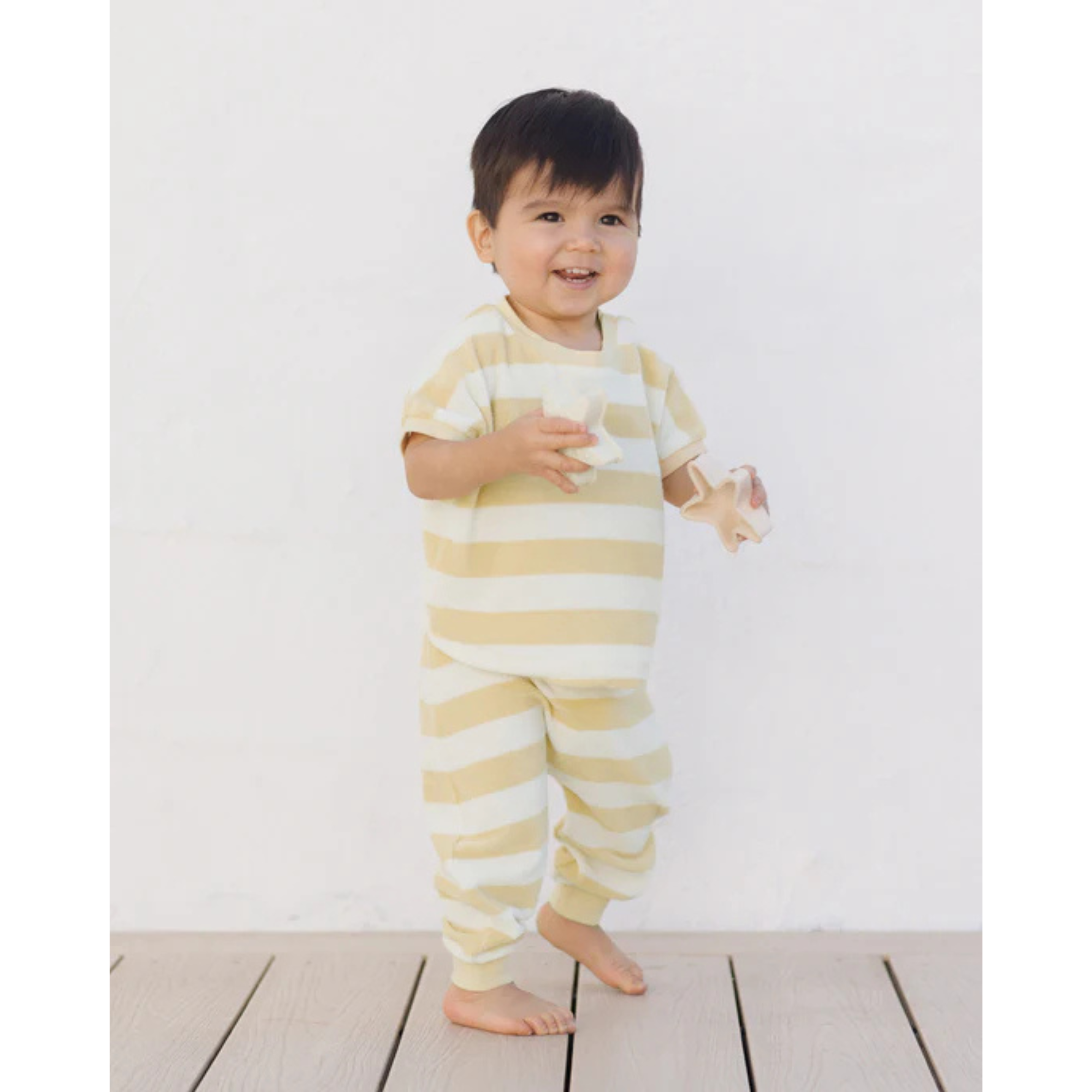 QUINCY MAE Terry Tee + Pant Set - Yellow Stripe