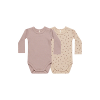 Thumbnail for QUINCY MAE Waffle Bodysuit (2-Pack) - Mauve/Blossom