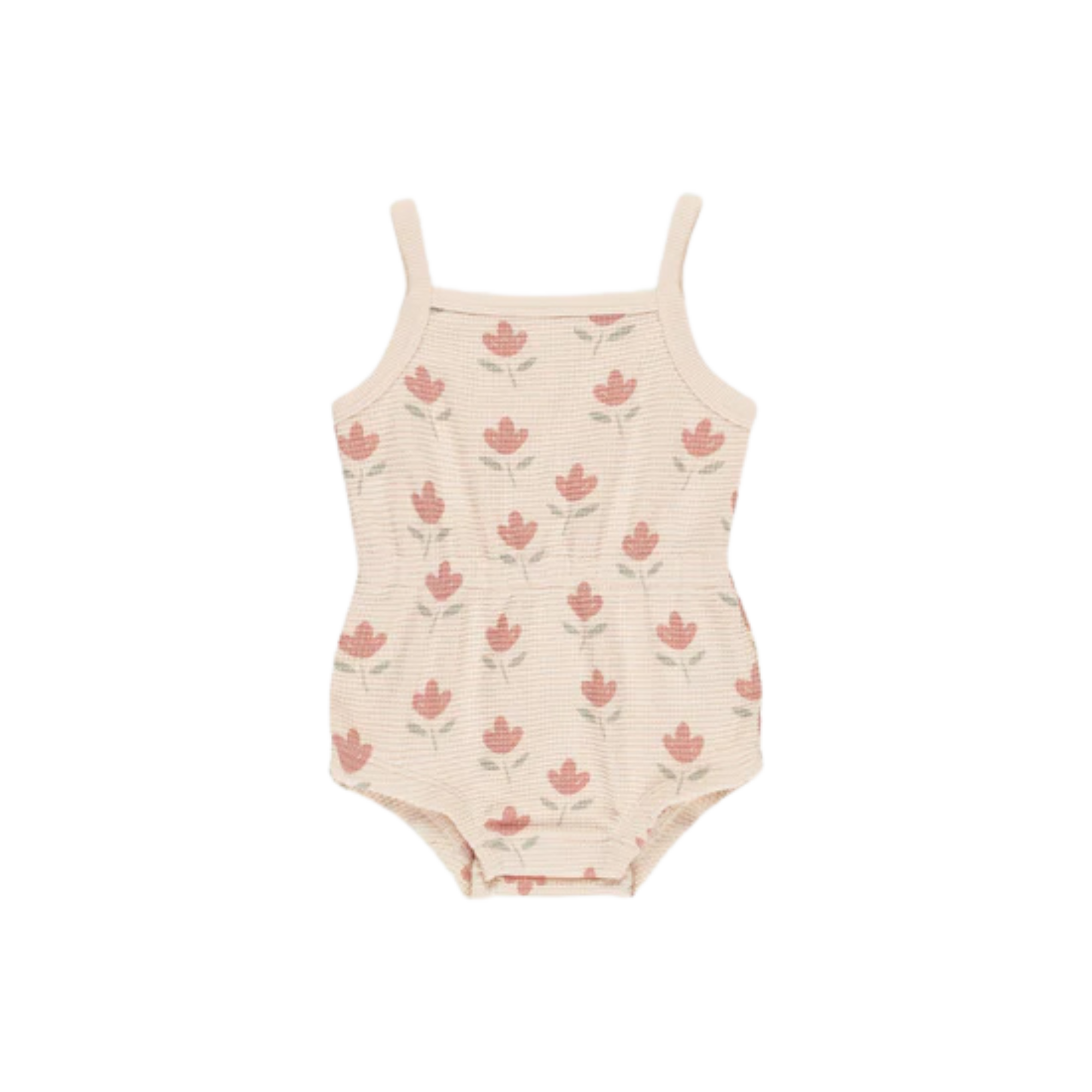 QUINCY MAE Waffle Cinch Romper - Tulips